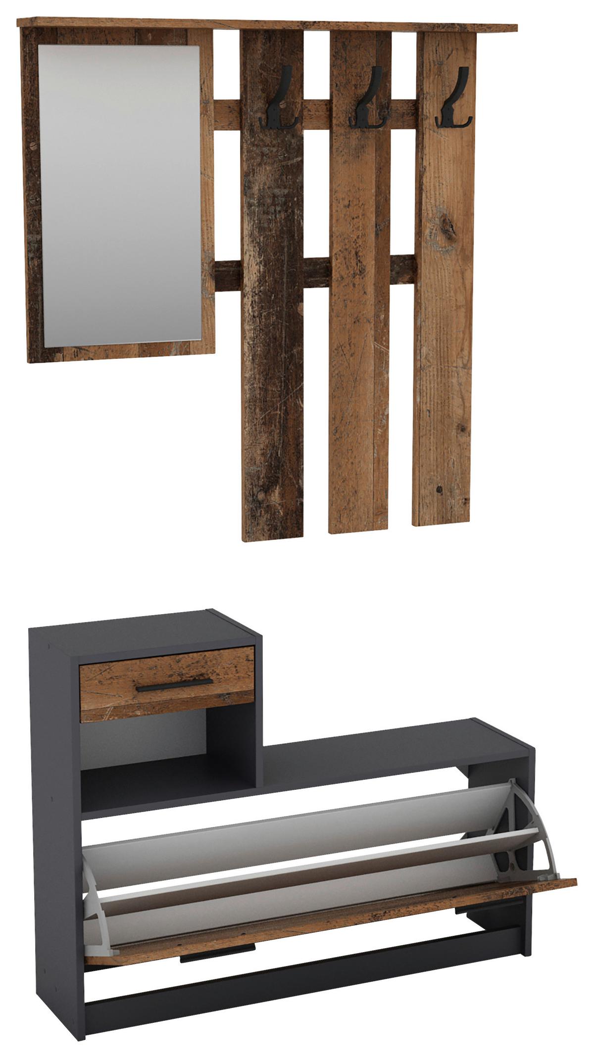 Garderobe ''Tamina'', Anthrazit/Dunkelbraun - Anthrazit/Dunkelbraun, MODERN, Glas/Holzwerkstoff (97/190/25cm) - MID.YOU