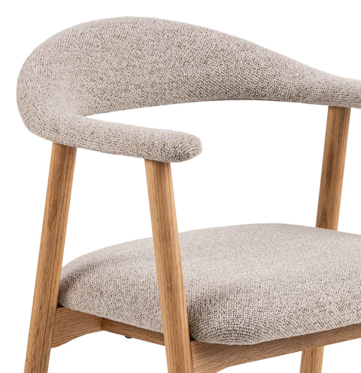 KRZESŁO Z PODŁOKIETNIKAMI ADDI - kolor dębowy/greige, Trend, tkanina/drewno (56/75,5/54cm) - MID.YOU