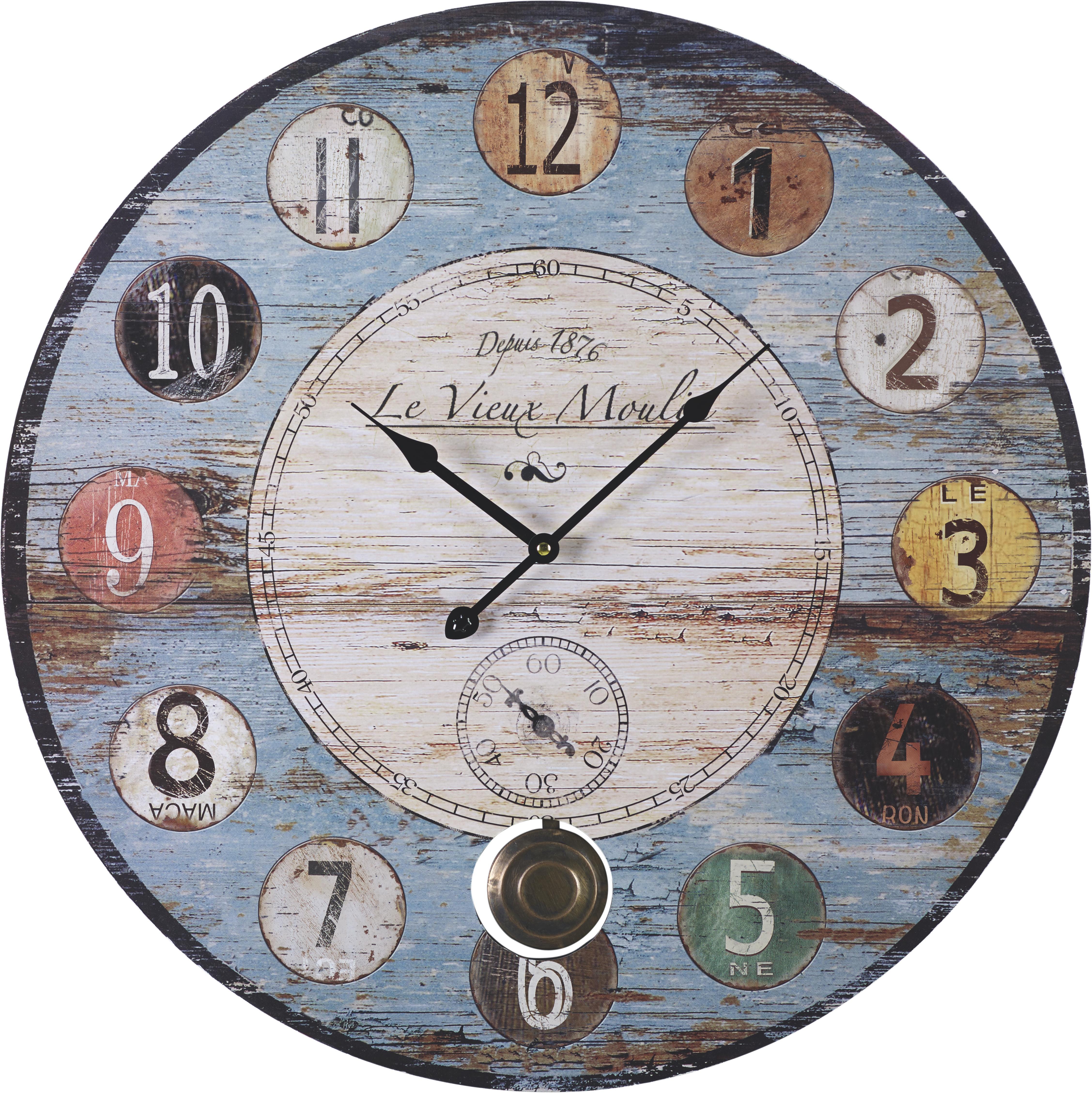 Uhr Moulin Bunt antik ca.Ø58cm - Multicolor, MODERN, Holz/Papier (58cm) - Bessagi Home