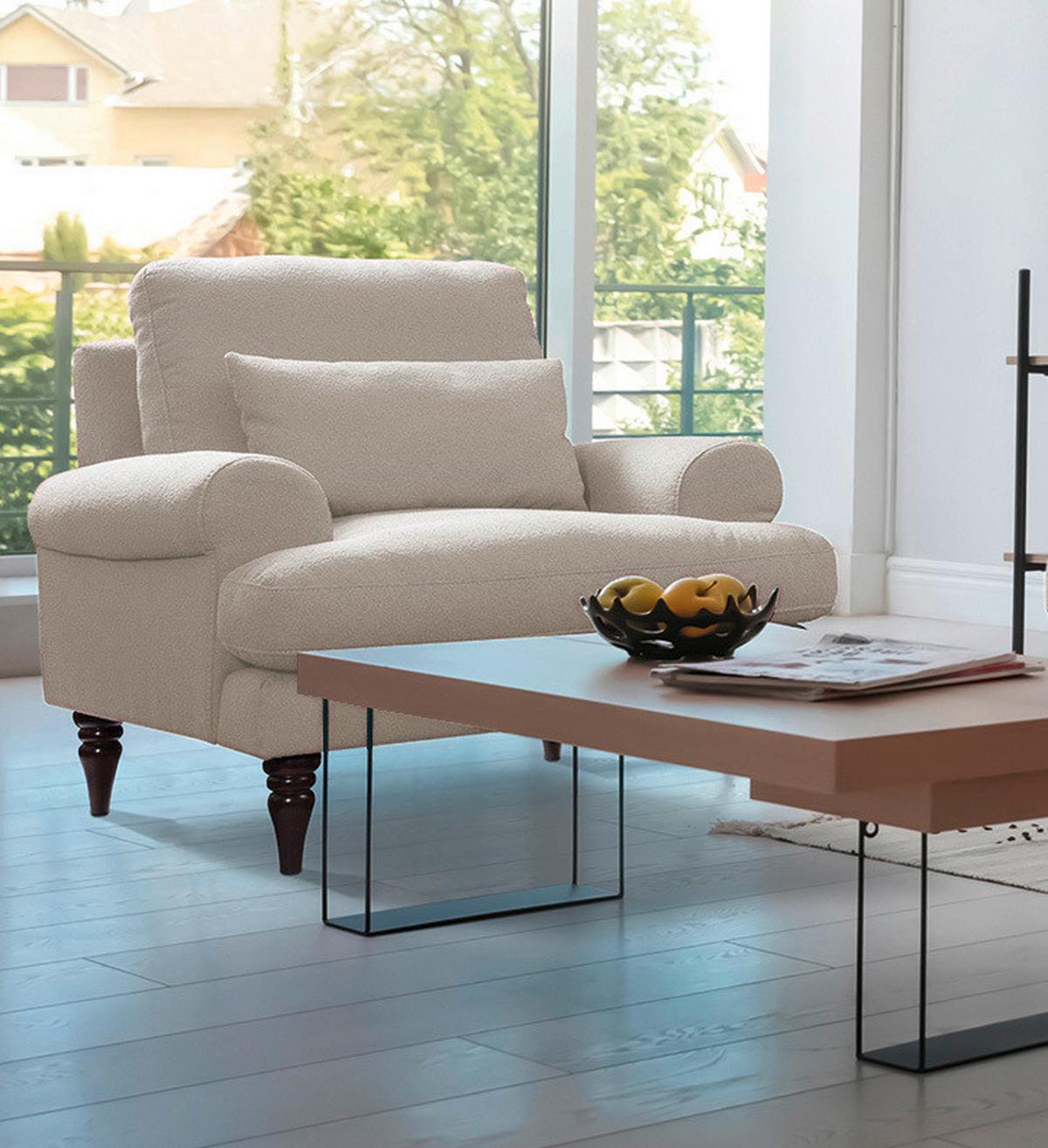 FOTEL XXL KIOTO - beżowy/kolor orzechowy, Design, tkanina/drewno (105/92/101cm) - Livetastic