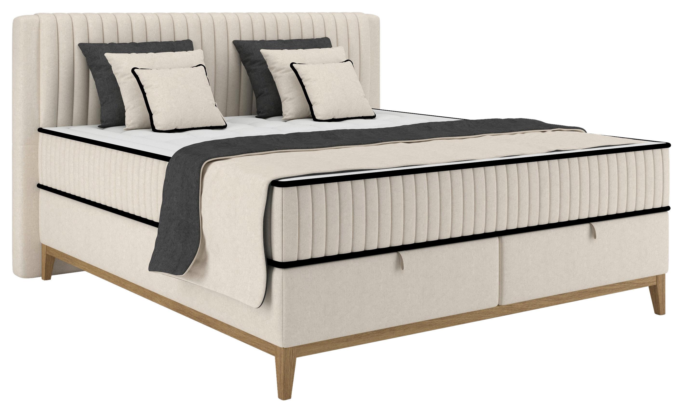 Pat Boxpring Elena - crem, Konventionell, lemn/metal (200/200cm) - Premium Living