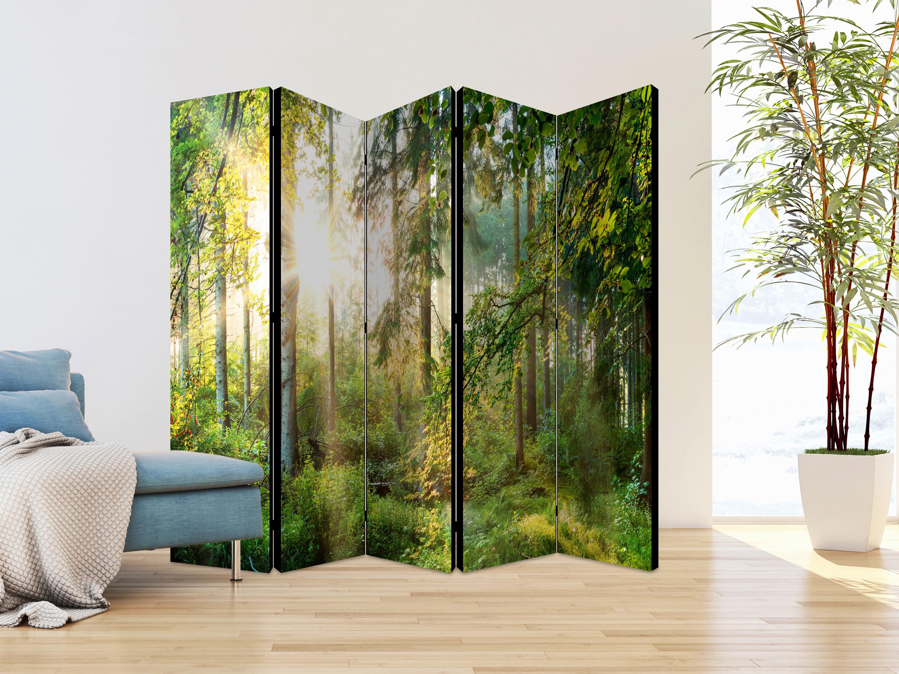 Paravan Untamed Nature I, 5-Delni, Enostranski - temno zelena/svetlo zelena, Basics, tekstil/les (225/172/3cm) - artgeist