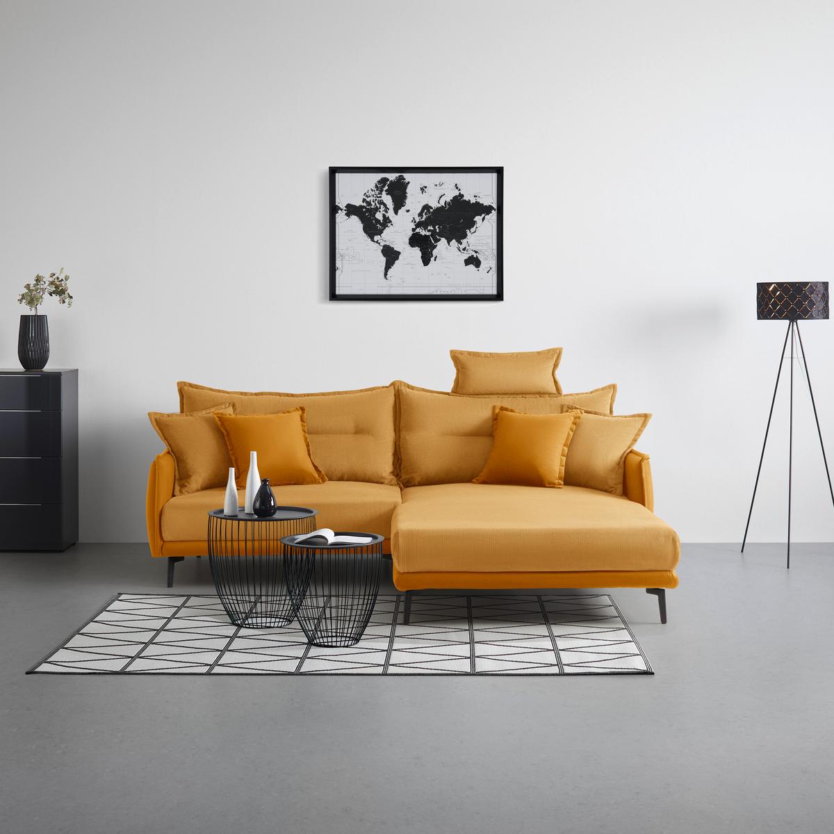 Ecksofa Nuovo Gelb - Gelb/Schwarz, MODERN, Textil/Metall (245/72-113/190cm) - Mömax