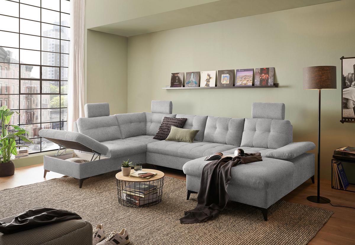 Wohnlandschaft Durban U ca. 218x324x170 cm Grau - Schwarz/Grau, KONVENTIONELL, Kunststoff/Textil (218/324/170cm) - MID.YOU