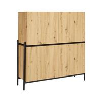 Highboard Holz "Jasmina", Massiv, Eiche, 118/131/41.5 cm - Eichefarben/Schwarz, Modern, Holz/Metall (118/131/41,5cm) - Bessagi Home