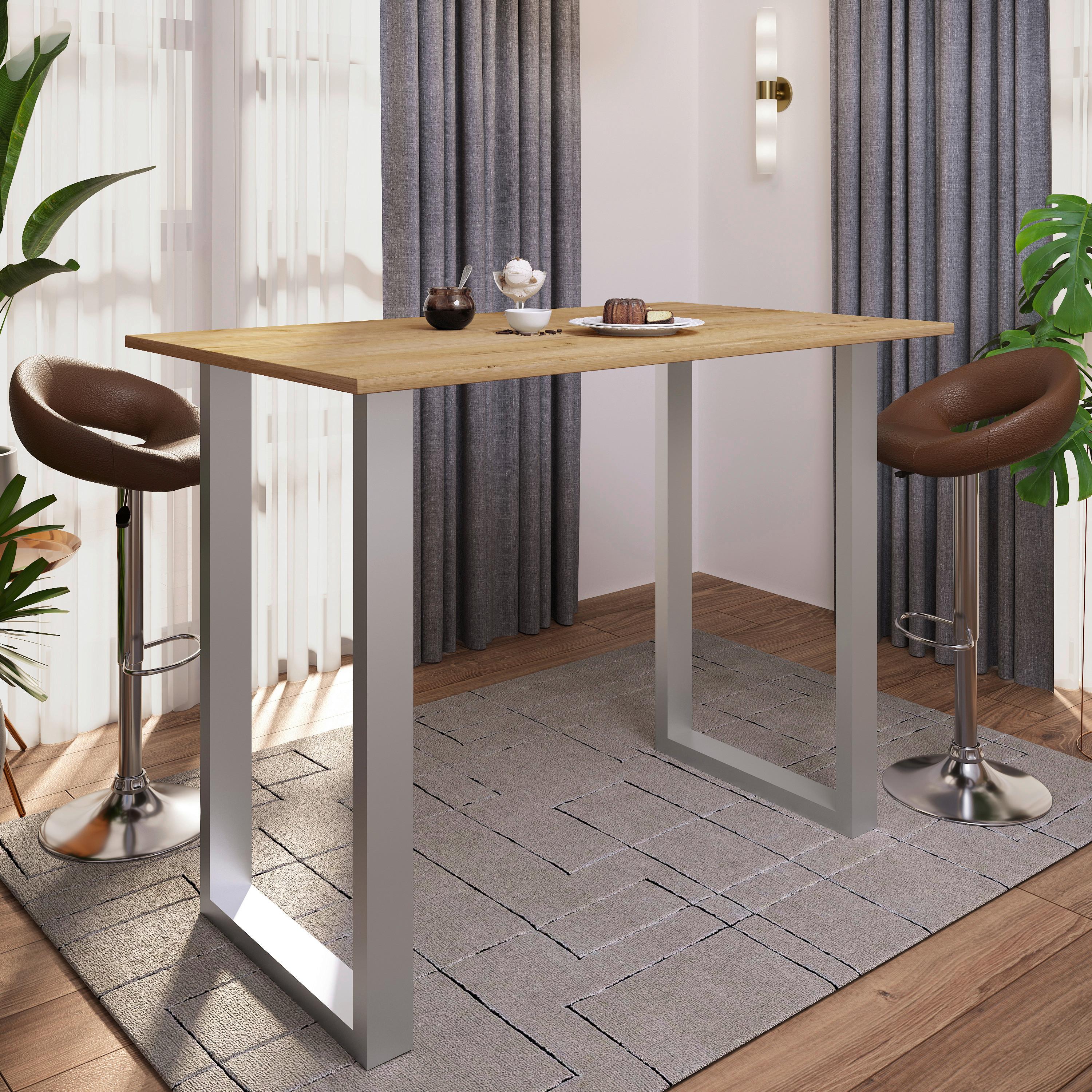 Barska Miza Xona, Barva Hrasta, Srebrna, 140x80cm - srebrne barve/medeni hrast, Konvencionalno, kovina/leseni material (140/80/102cm)