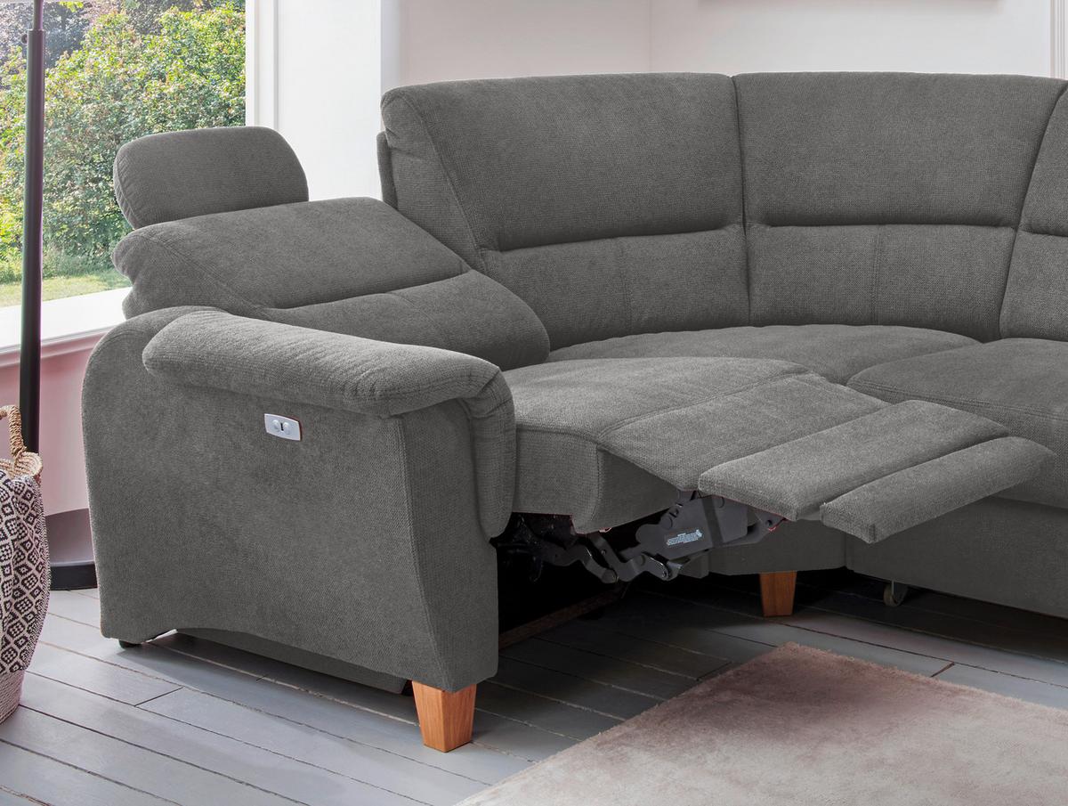 Ecksofa Parole Dunkelgrau Struktur + USB-Anschluss - Wildeiche/Dunkelgrau, KONVENTIONELL, Holz/Textil (241/238cm) - Livetastic