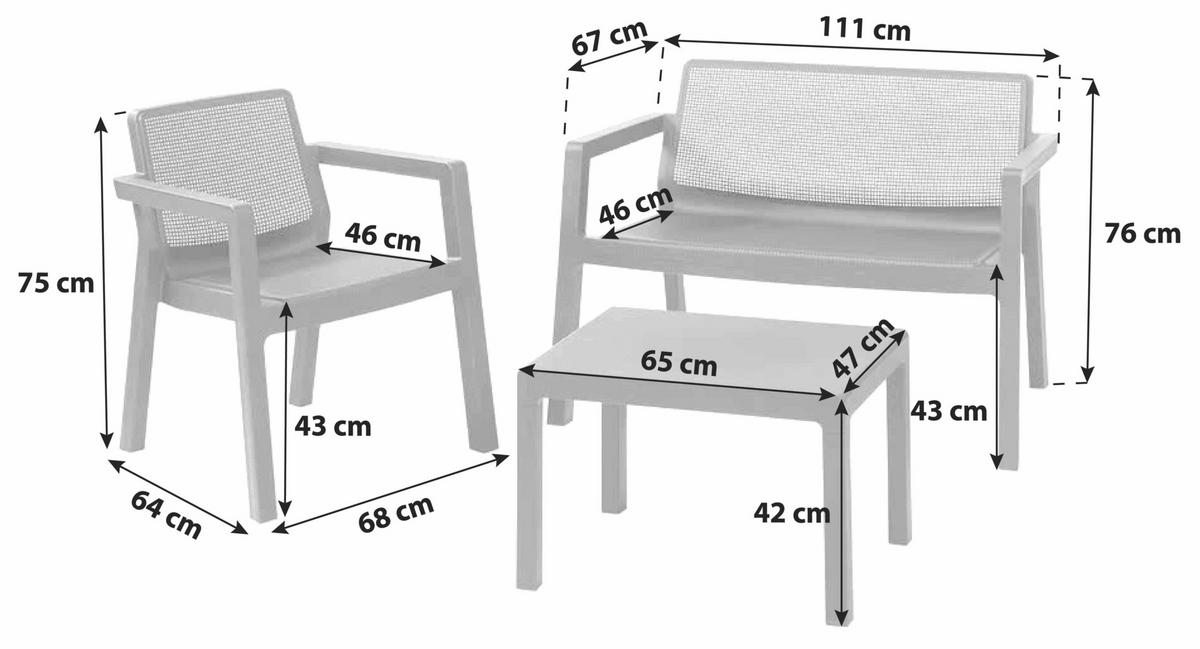 Vrtna Garnitura Emily, Siva, 4-Delni Set - barve grafita, Basics, umetna masa (111/68/75cm)