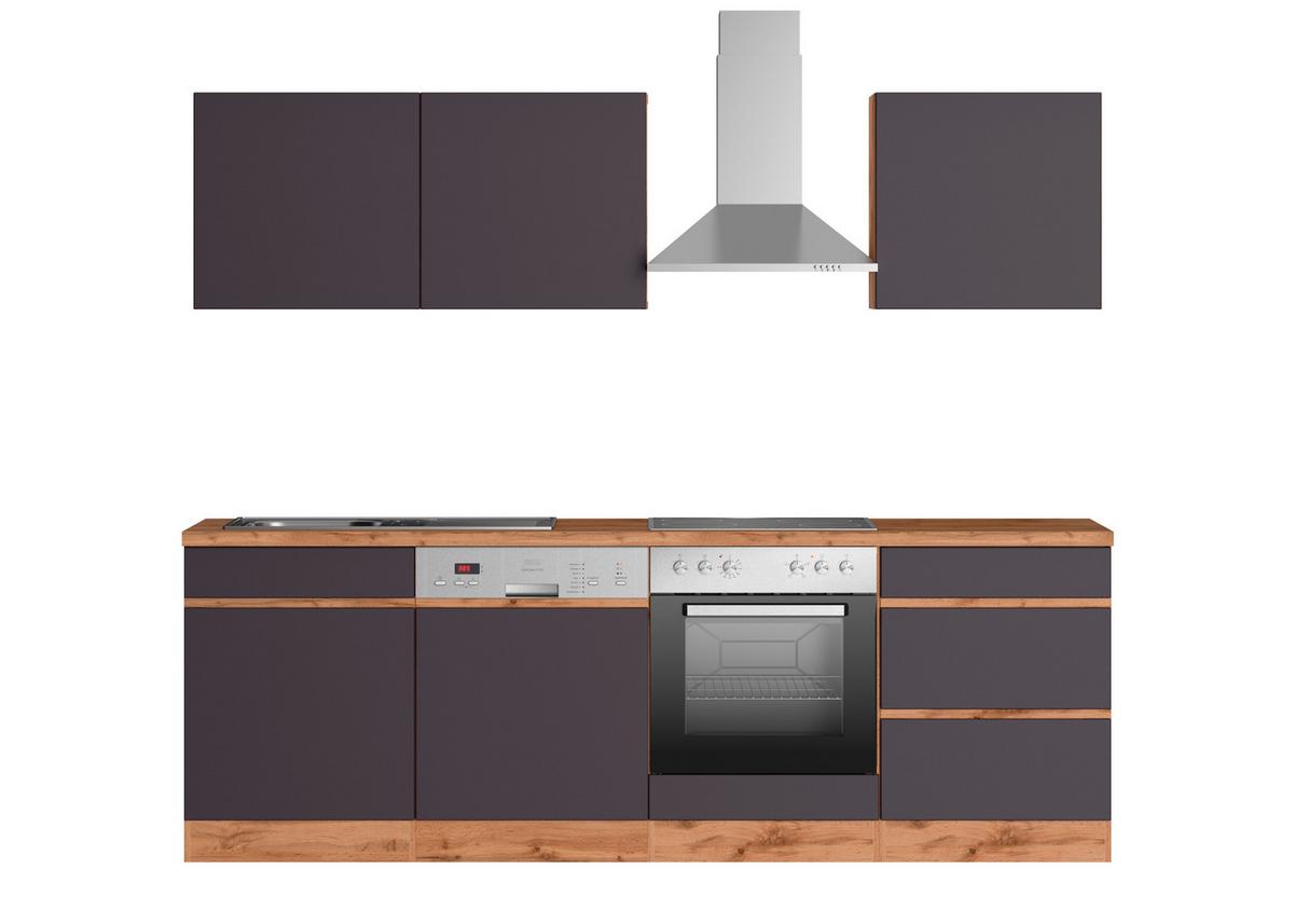 Küchenblock Turin mit Geräten ca. 240 cm Grau/Eiche - Eiche Wotan/Grau, Design, Holzwerkstoff (240cm) - Held
