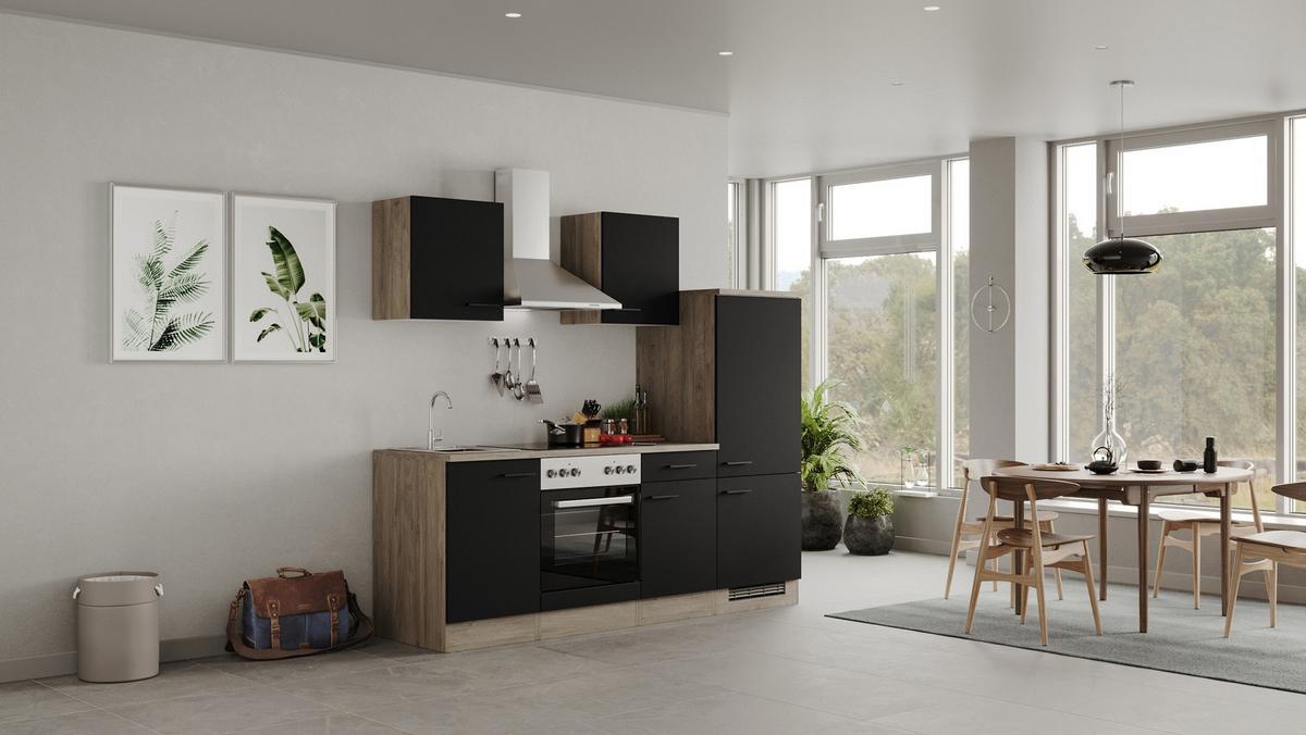 Kuhinjski Blok Capri, Črna, Hrast - črna/barve hrasta, Moderno, kovina/leseni material (220cm) - FlexWell