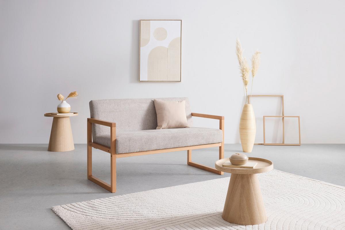 2-Sitzer-Sofa Malmö Hellgrau - Hellgrau/Naturfarben, MODERN, Holz/Textil (120/75/69cm) - Mömax