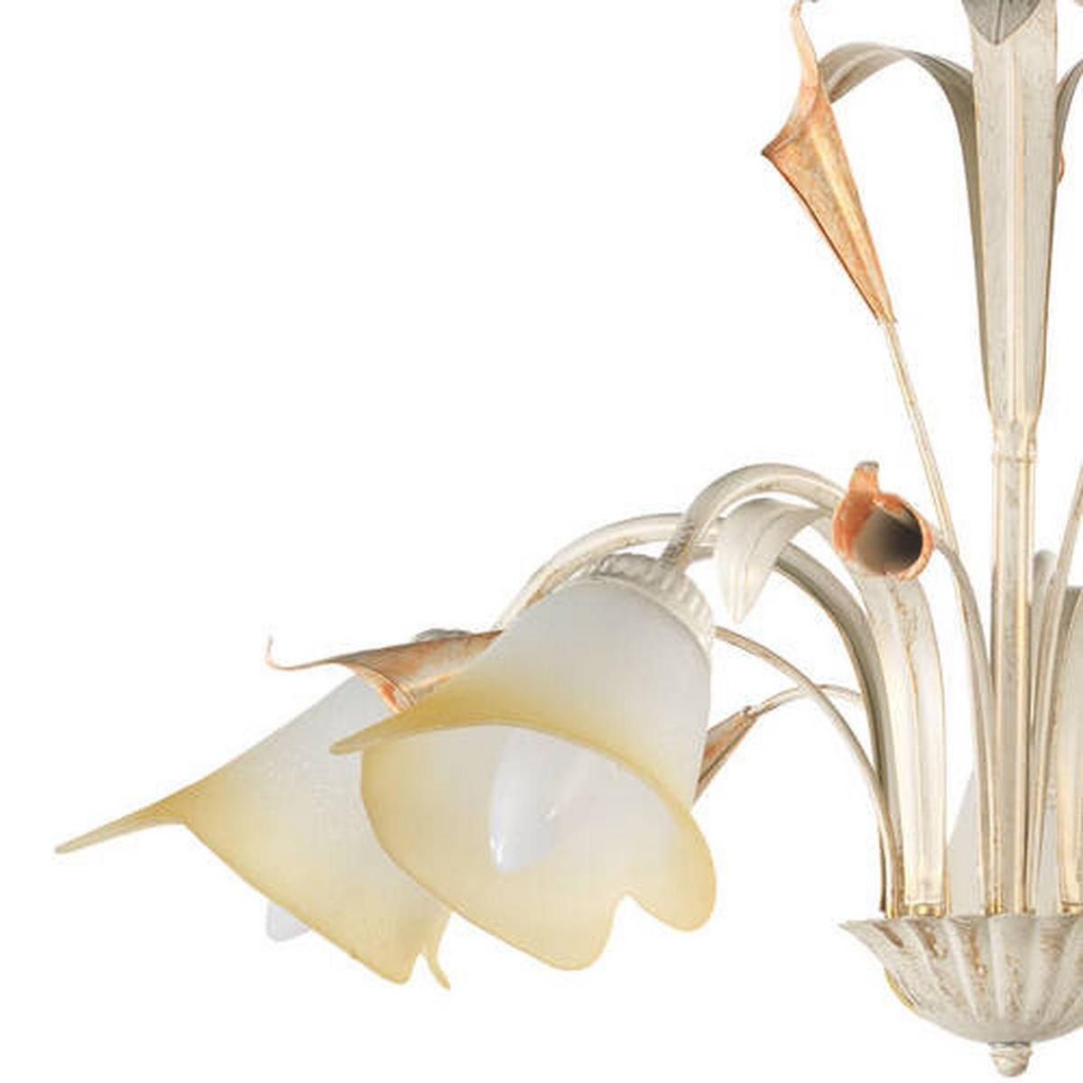 Kronleuchter Lucrezia Avorio Weiß max. 6 Watt - Weiß, Natur, Glas/Metall (70/100cm)