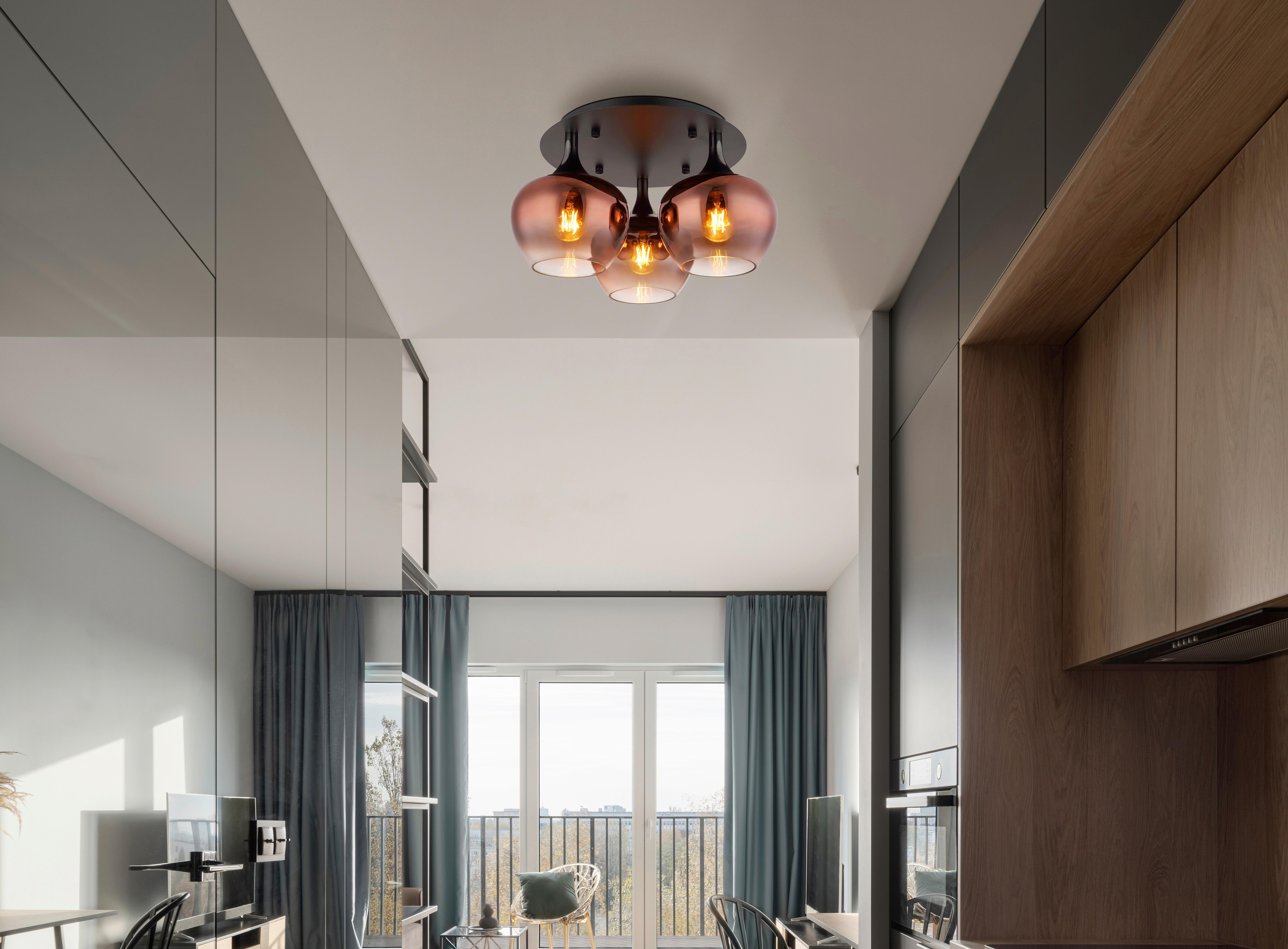 DECKENLEUCHTE 15548-3DG MAXY - Klar/Schwarzchrom, Basics, Glas/Metall (45/25,5cm) - Globo