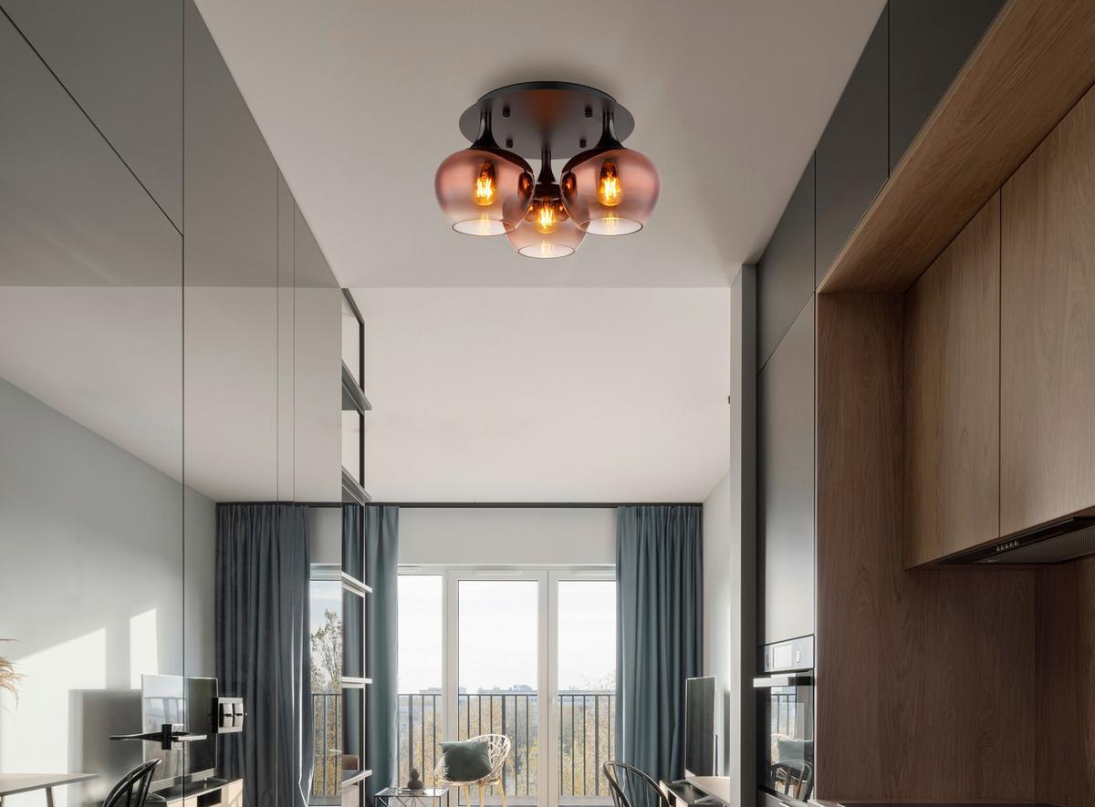 DECKENLEUCHTE 15548-3DG MAXY - Klar/Schwarzchrom, Basics, Glas/Metall (45/25,5cm) - Globo