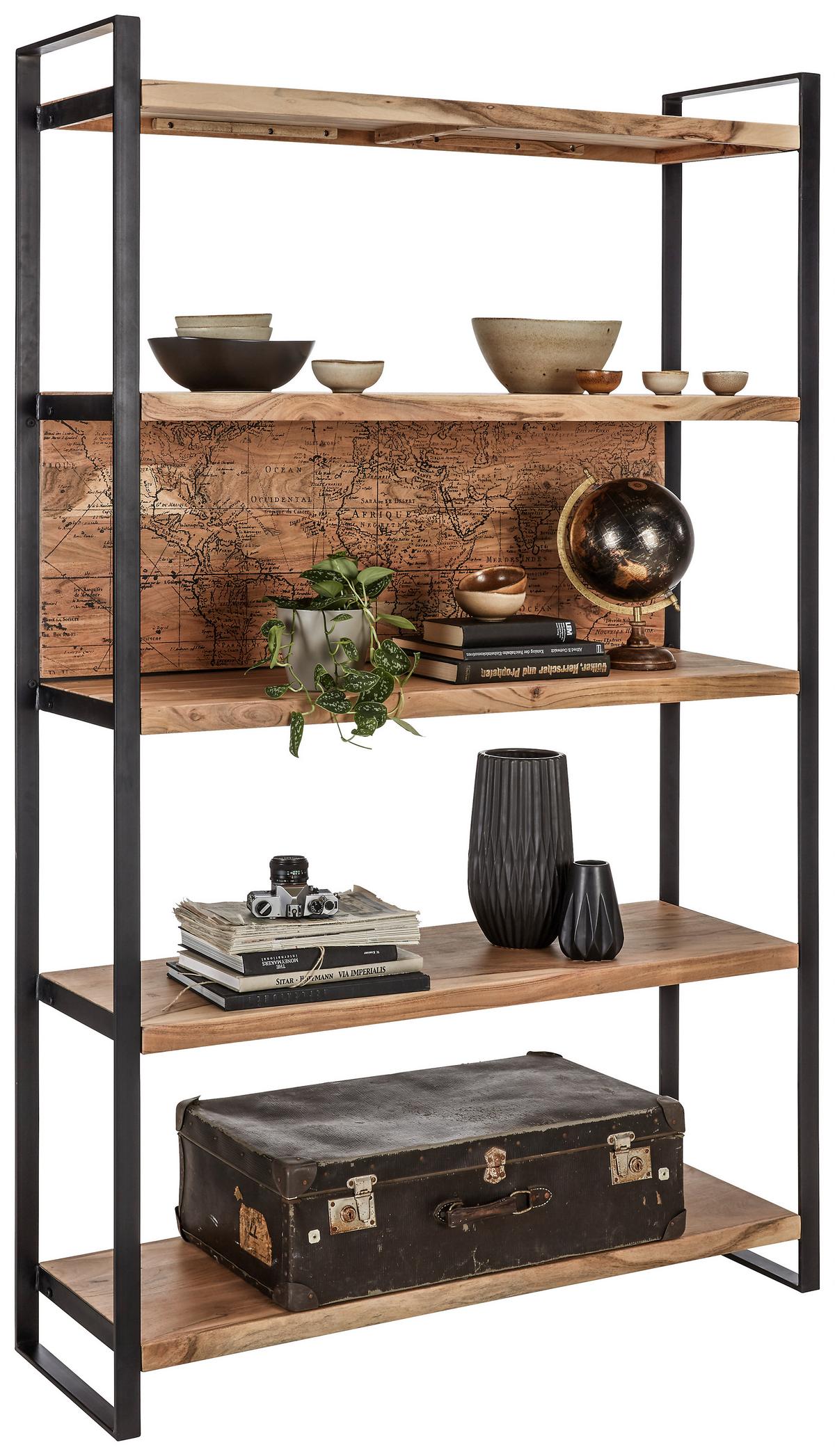Regal aus Akazie Massiv - Schwarz/Naturfarben, Lifestyle, Holz/Metall (125/200cm) - Mömax