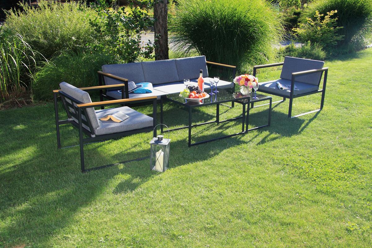 Loungegarnitur Space 5-tlg. Anthrazit - Anthrazit, Basics, Textil/Metall - Acamp