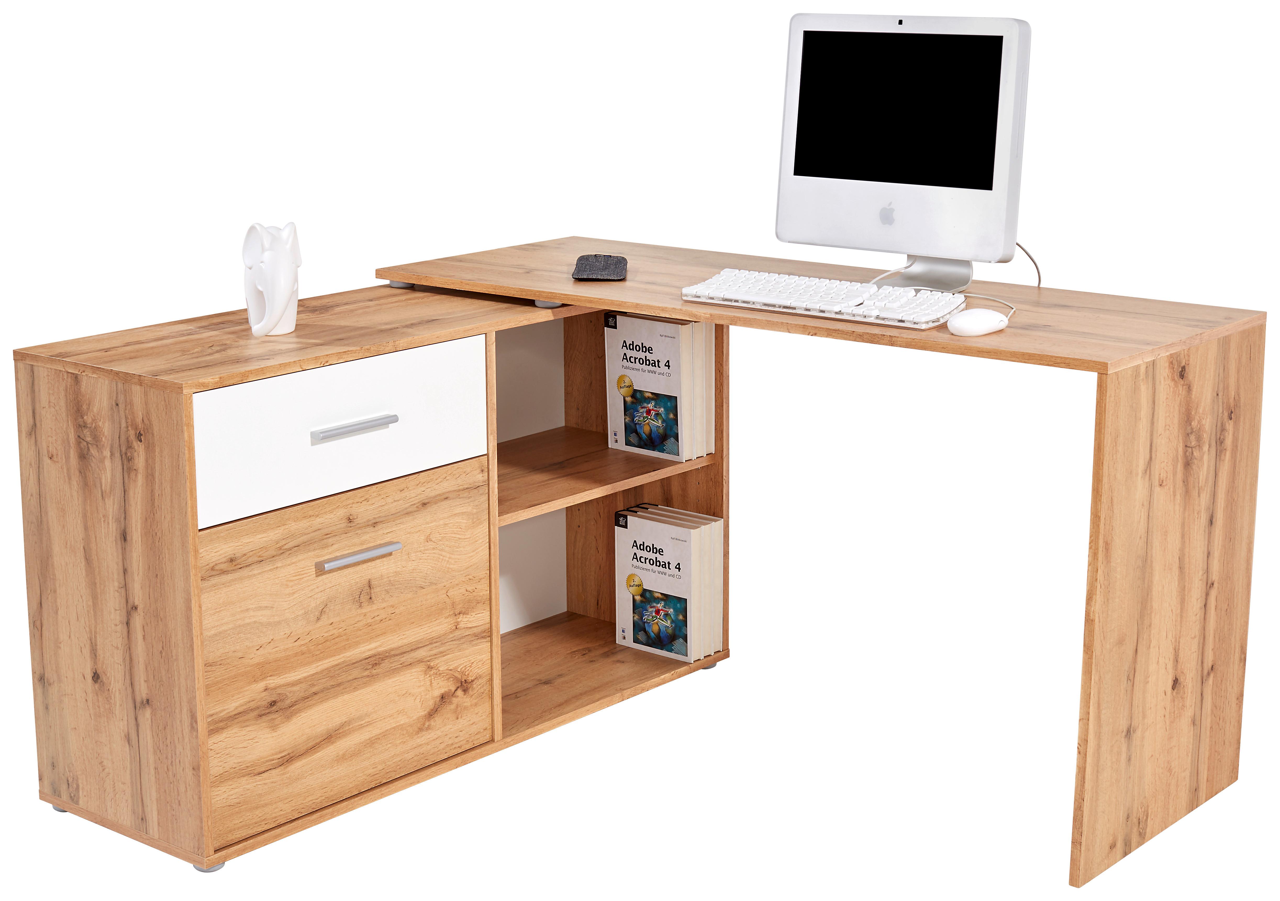 Pisalna Miza Prag 138, Barva Hrasta - barve hrasta/barve aluminija, Moderno, umetna masa/leseni material (138/74/50cm) - Mömax