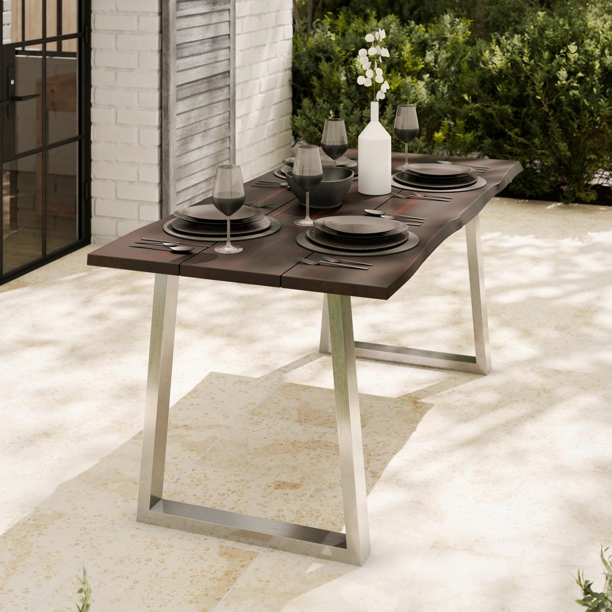 Gartentisch Christopher in Akaziefarben - Edelstahlfarben/Akaziefarben, Natur, Holz/Metall (180/100/76cm) - Mömax