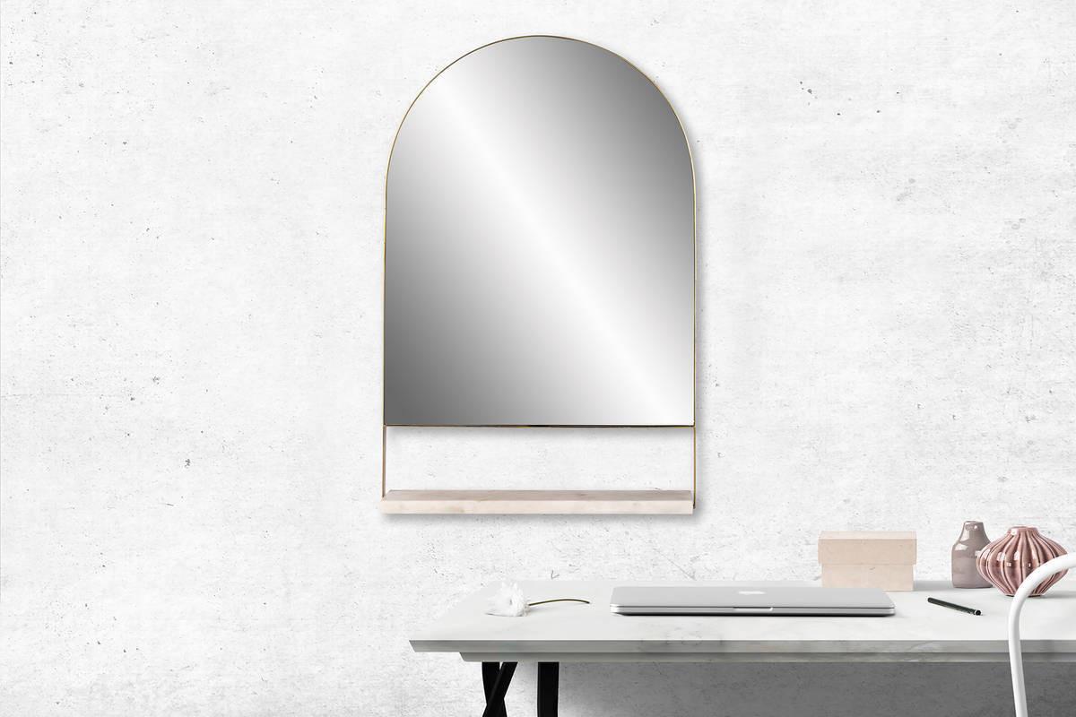 WANDSPIEGEL WANDSPIEGEL DOHA 125 - Weiss/Goldfarben, Trend, Glas/Stein (43,5/69/10cm) - Kayoom