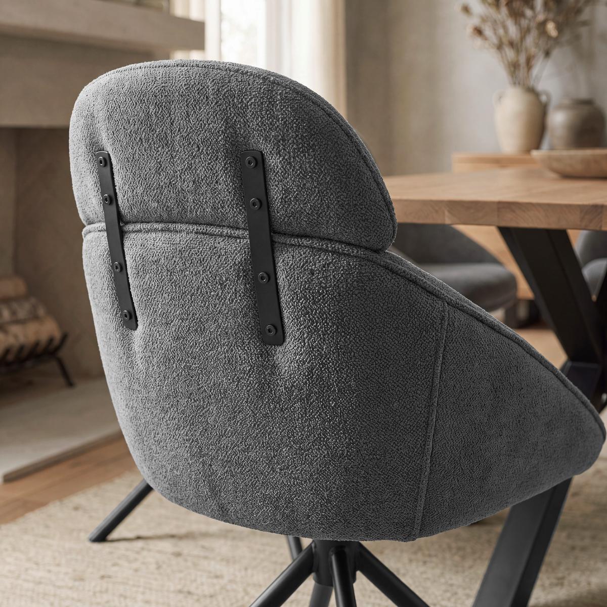 Armlehnstuhl Maira Dunkelgrau Webstoff Drehbar Gepolstert - Dunkelgrau/Schwarz, MODERN, Textil/Metall (59,5/93/66cm) - Bessagi Home