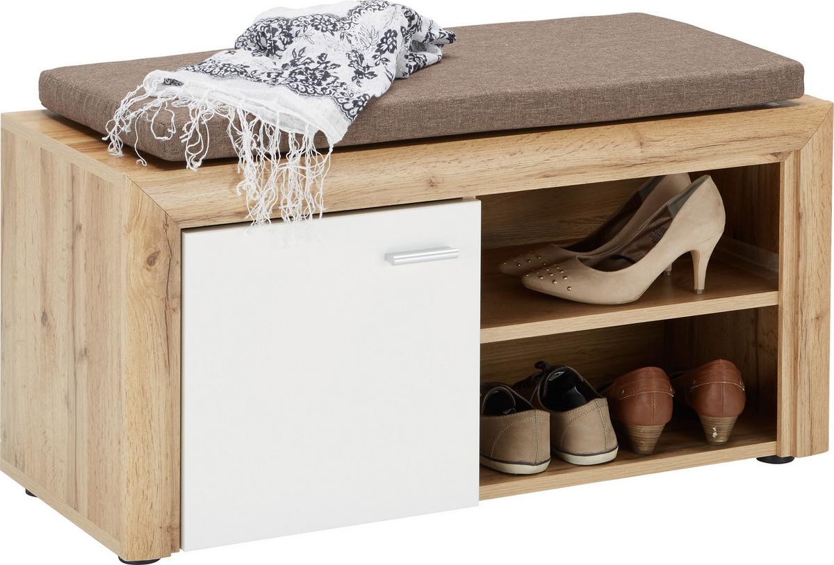 Garderobenbank In Weiss/eichefarben - Weiss/Eichefarben, Konventionell (90/48/38cm) - Premium Living