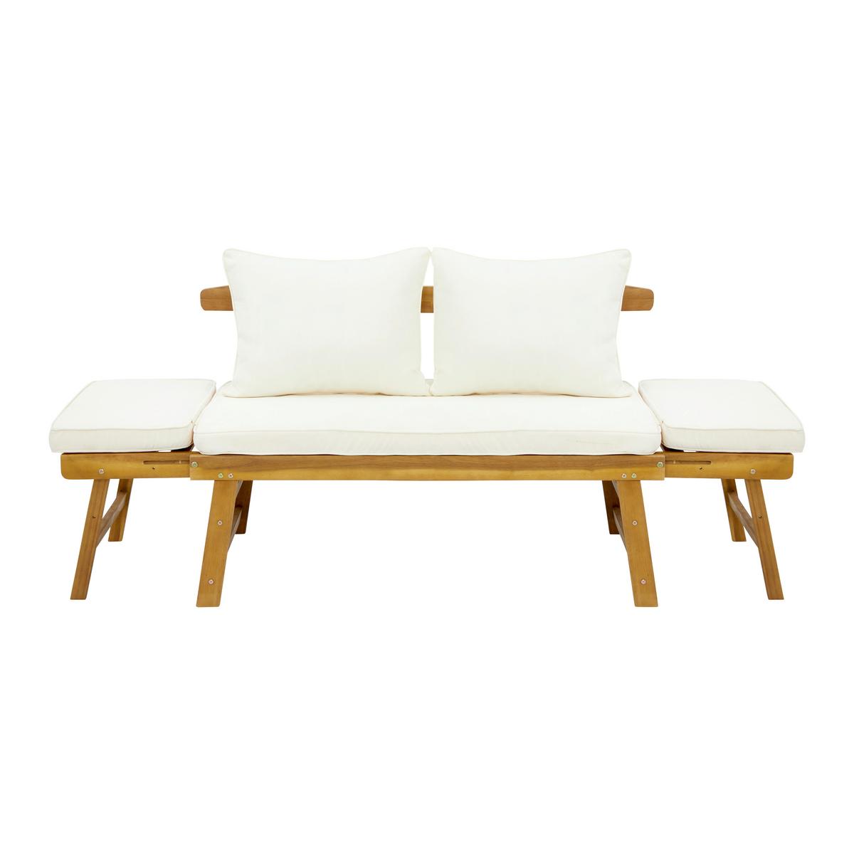 Gartenliege Pia Creme Akazie/Outdoorstoff - Creme/Naturfarben, MODERN, Holz/Textil (143-190/68/75cm) - Bessagi Garden