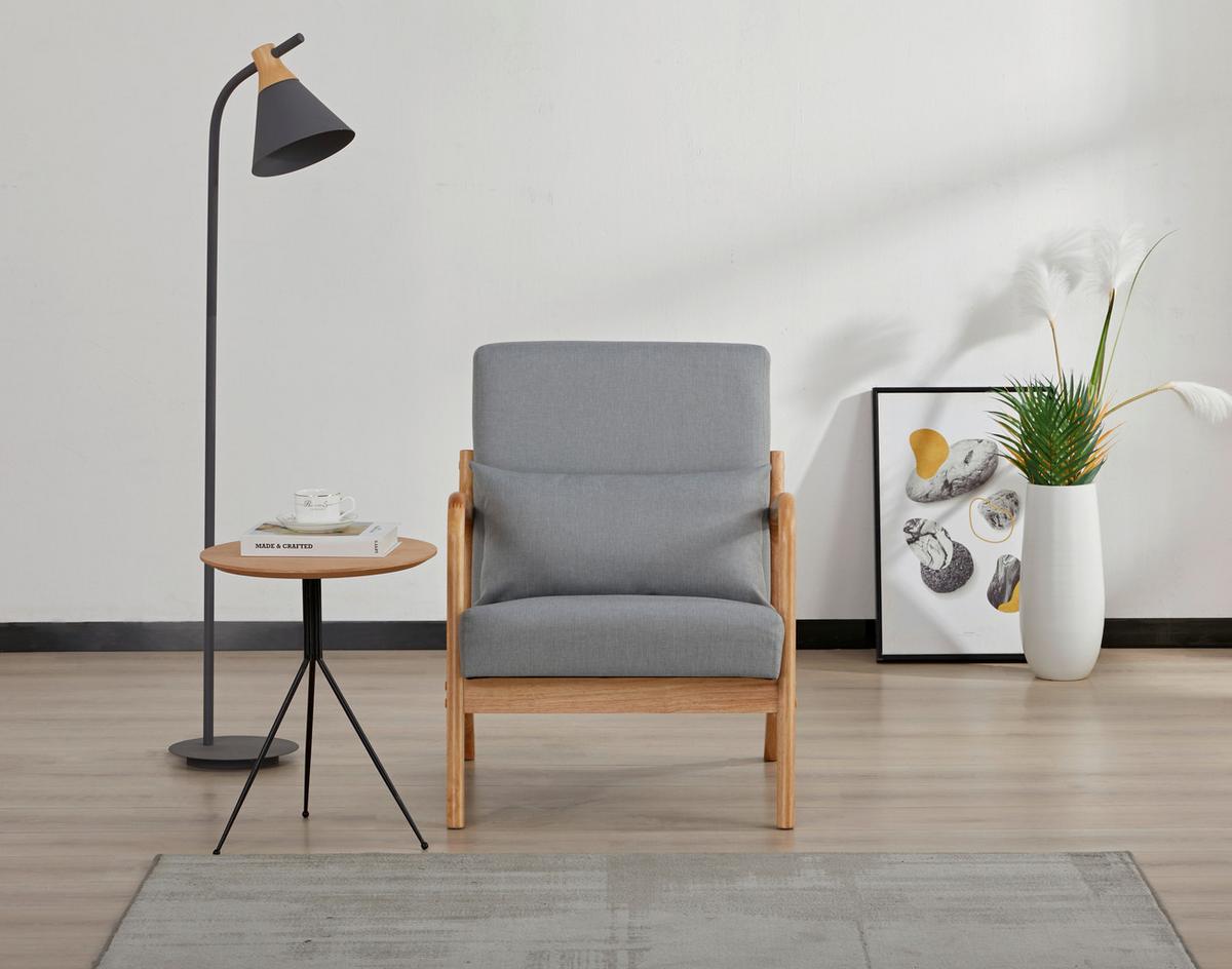 FOTEL JEAN - kolor naturalny/szary, Modern, tkanina/drewno (73/76/60cm) - Livetastic