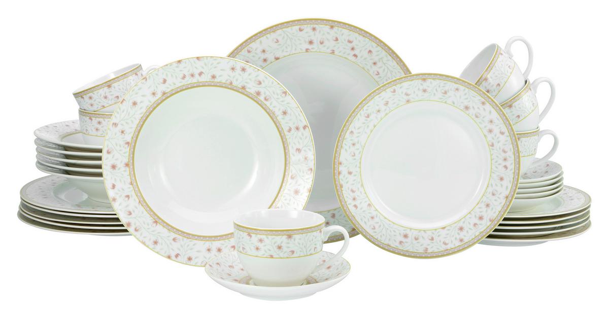 Kombiservice Emilia Weiß, 30-teilig - Perlmutt, Trend, Keramik - Creatable