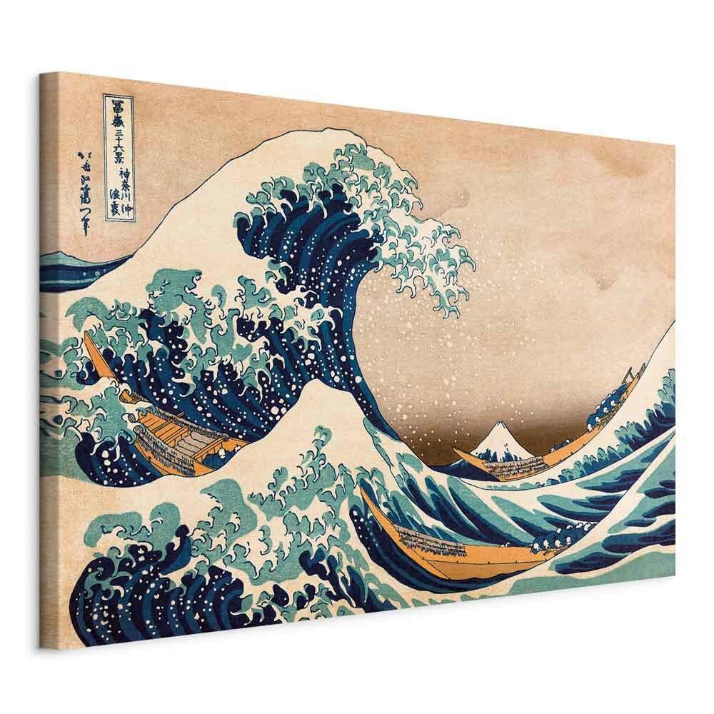 Slika Na Platnu The Great Wave Of Kanagawa - modra/bež, Basics, tekstil/les (90/60/1.2cm) - artgeist