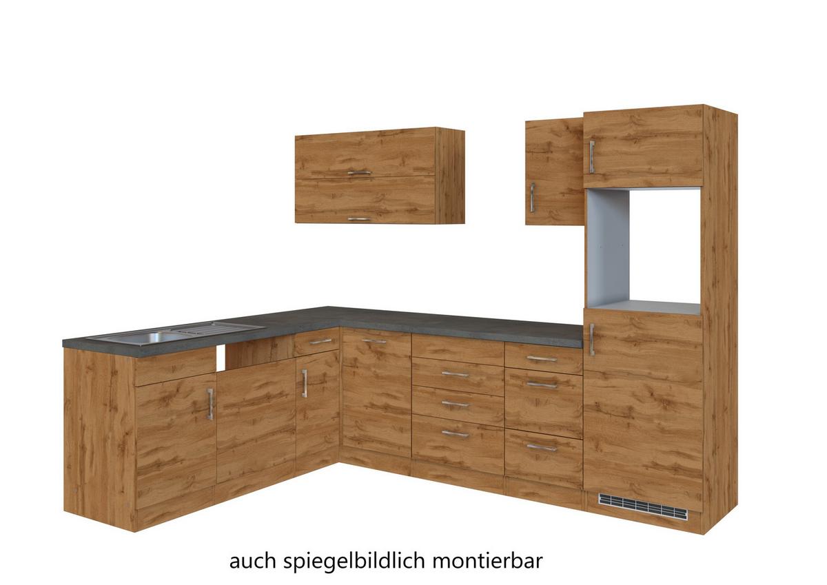 Eckküche Winkelblock ohne Geräte ca. 210x270 cm Eiche - Eichefarben/Anthrazit, MODERN, Holzwerkstoff/Metall (210/270cm) - Held
