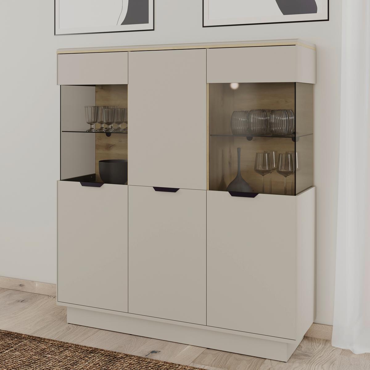Vitrina Darius - kašmir/hrast Artisan, Trend, staklo/drvni materijal (132/148,3/37cm) - Modern Living