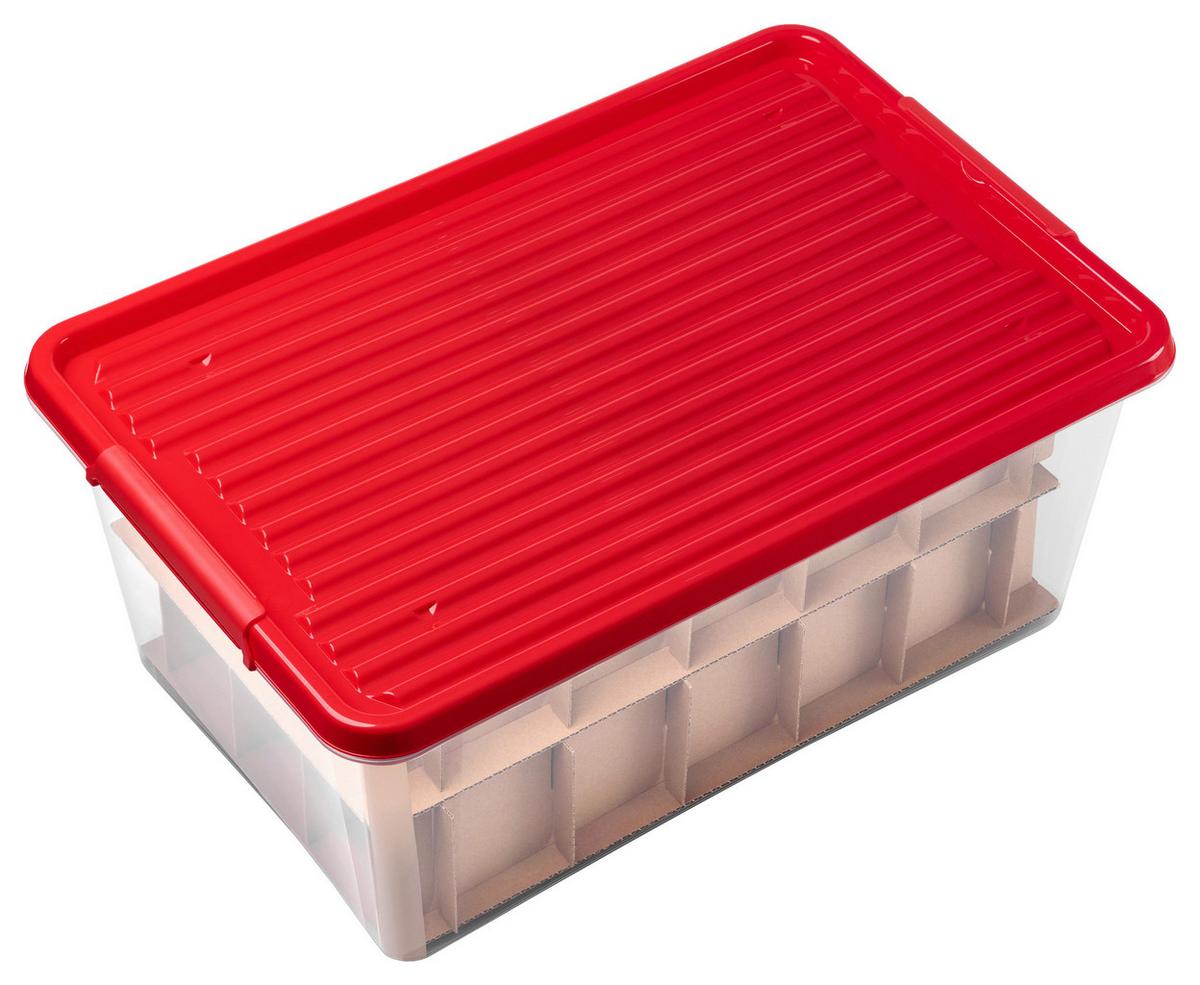 Box mit Deckel Xmas Rot/Transparent für 43 Kugeln - Transparent/Rot, KONVENTIONELL, Karton/Kunststoff - Mömax