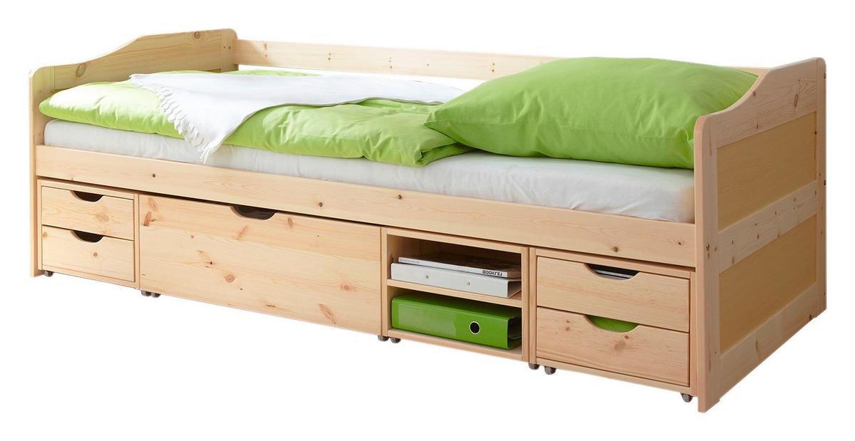 Stauraumbett "Marlies", aus Kiefer, kieferfarbe - Kieferfarben, MODERN, Holz (90/200cm) - MID.YOU
