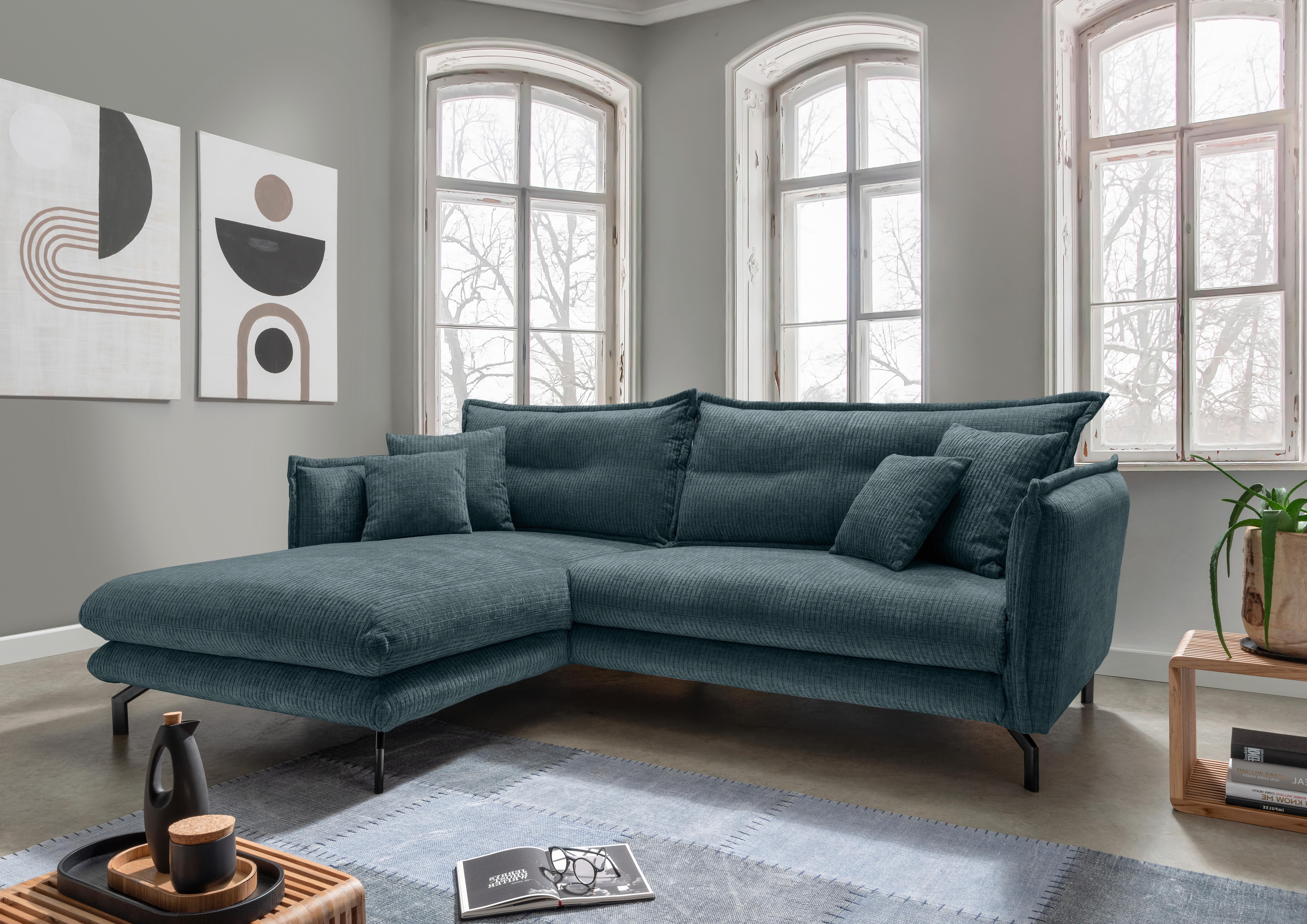 ECKSOFA LAVA - Blau/Schwarz, Design, Textil/Metall (180/255cm) - Livetastic
