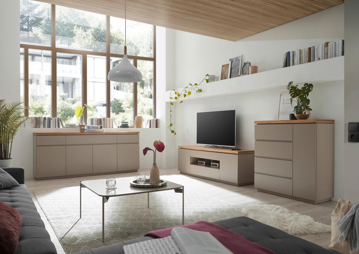 KOMODA PALAMOS - kolor naturalny/szary, Basics, materiał drewnopochodny/drewno (100/104/40cm)