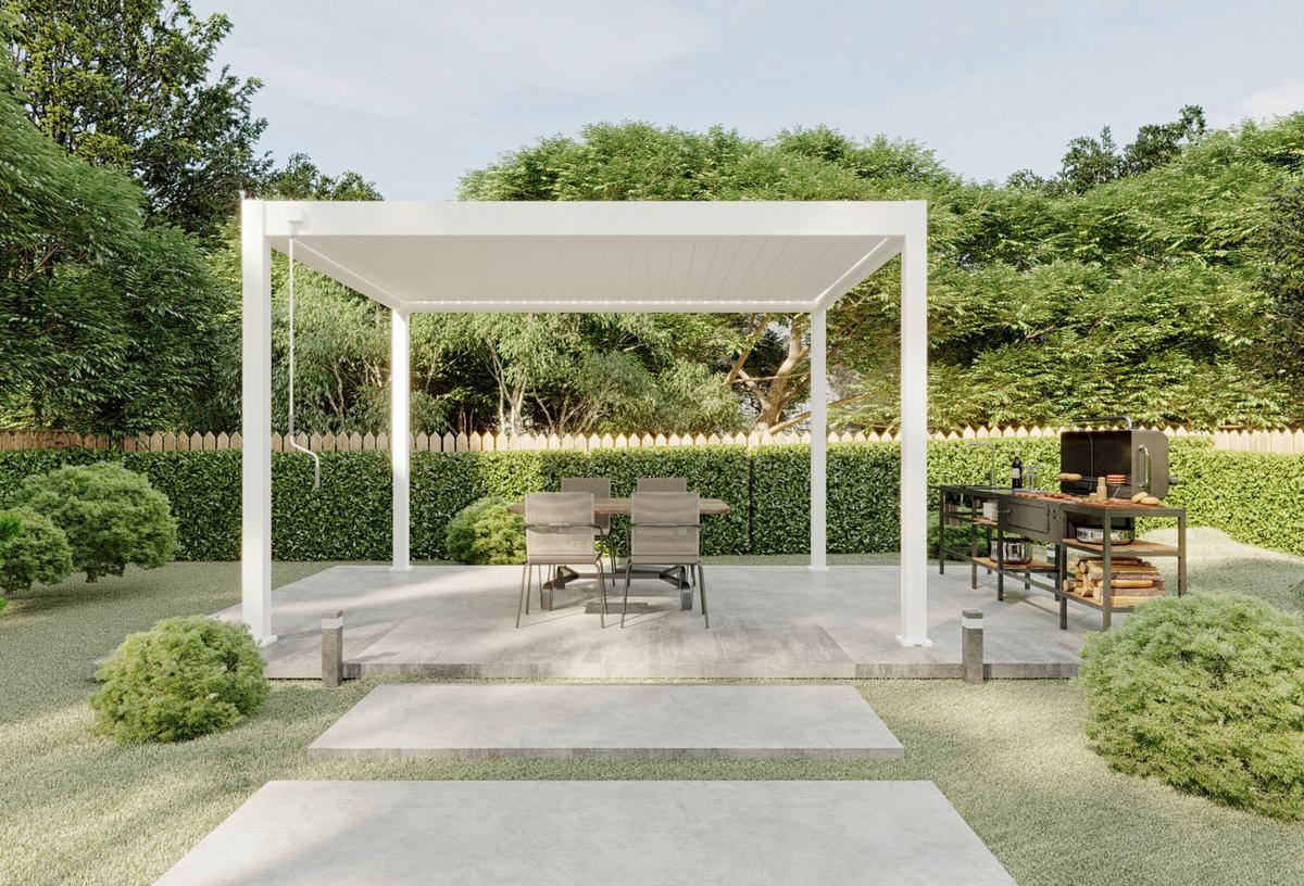 Pergola Superior, Bela, 3x4m - bela/visoki sijaj, Basics, kovina (300/255/400cm) - Gardenson