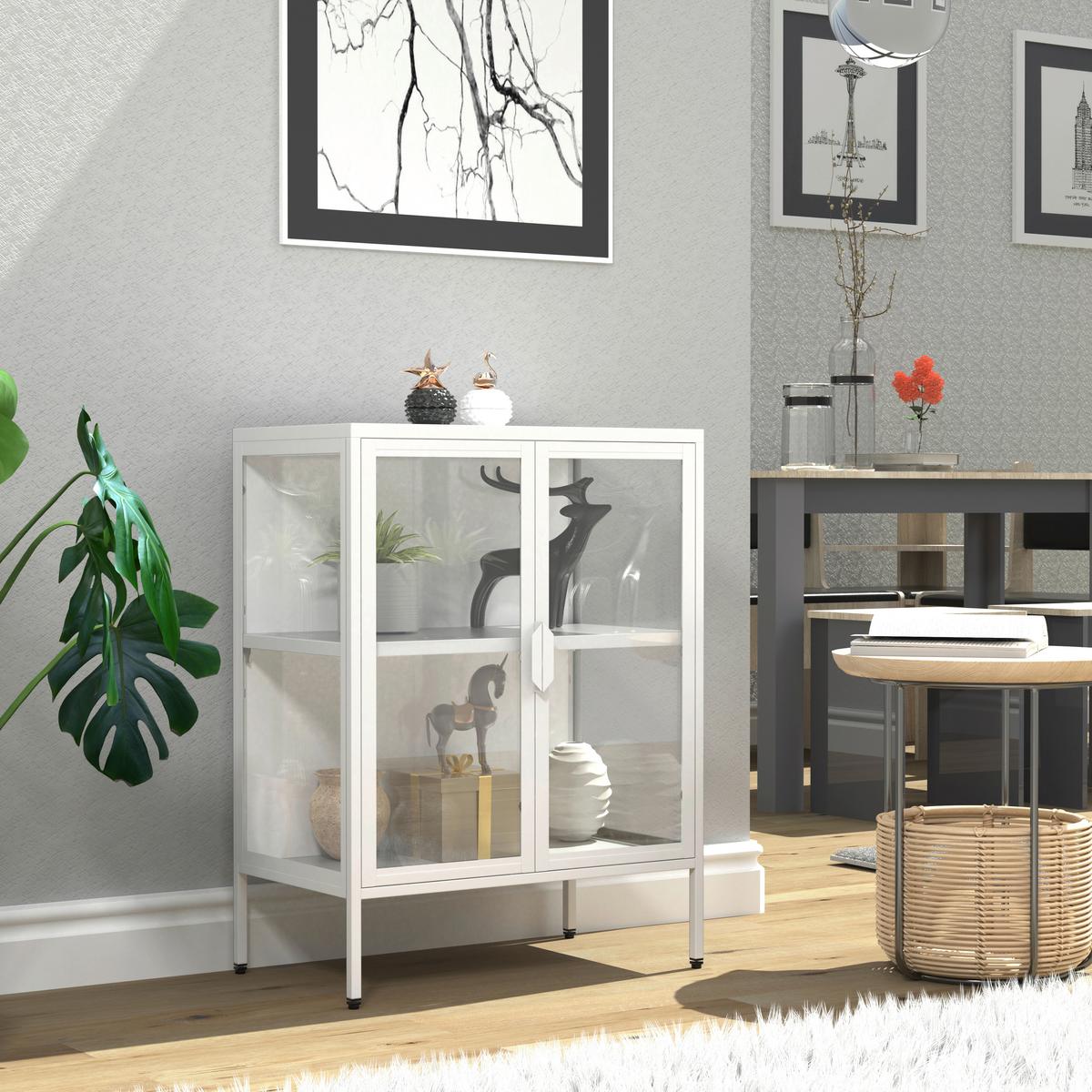 Vitrine Floka S - Weiss/Transparent, Design, Glas/Metall (60/80/35cm) - MID.YOU