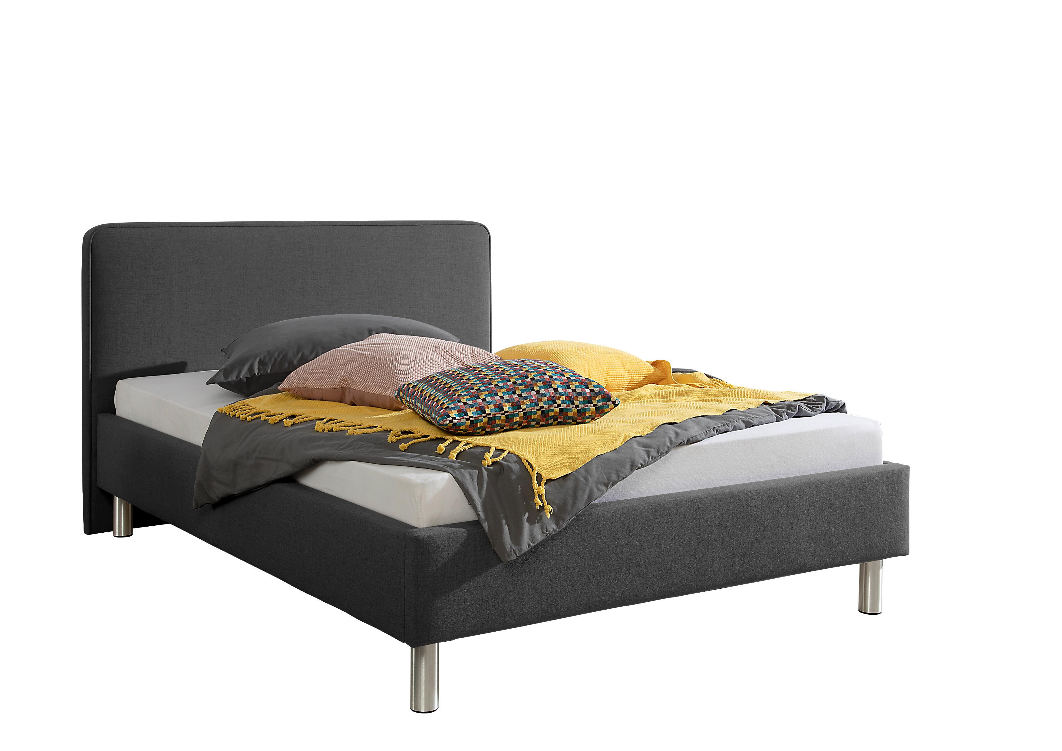 Polsterbett Jone Anthrazit ca. 140x200 cm - Anthrazit/Alufarben, MODERN, Textil/Metall (140/200cm) - Livetastic