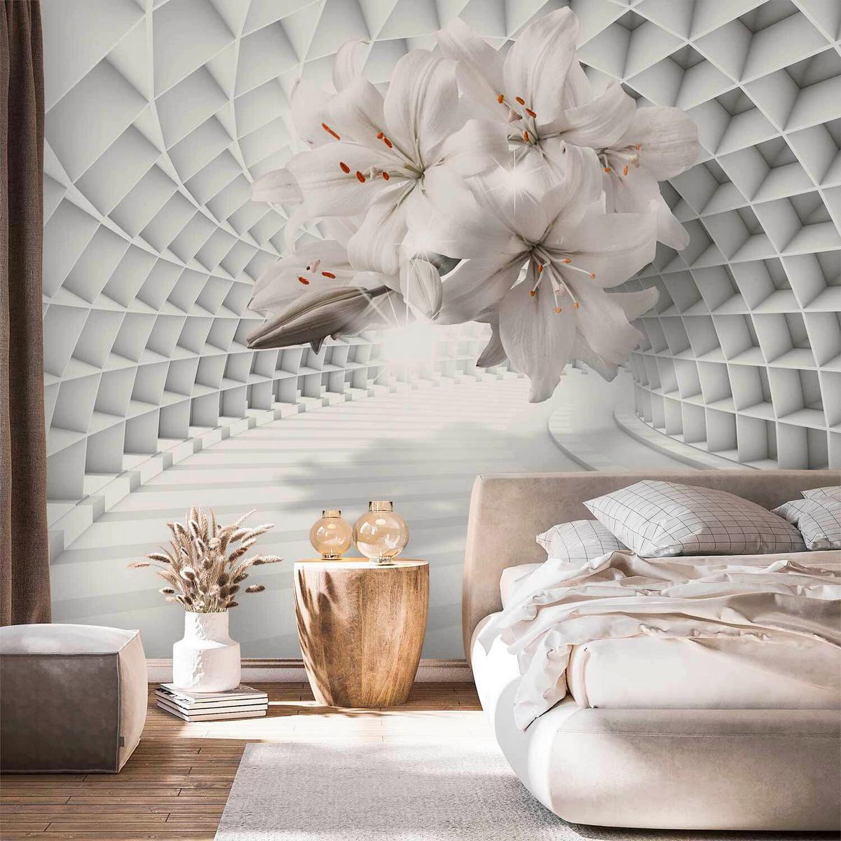 Fotótapéta Flowers In The Tunnel - fehér/szürke, Lifestyle, textil (200/140cm) - artgeist