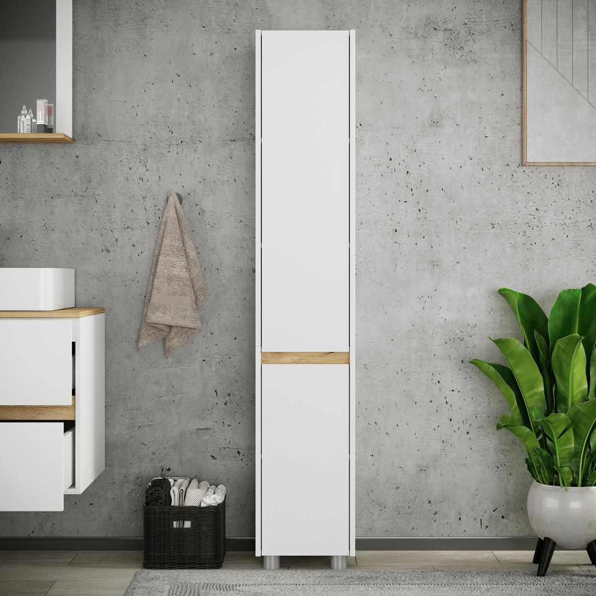 Hochschrank Cosila - Honigeiche/Weiss, Trend, Holzwerkstoff/Kunststoff (30/165/33cm) - MID.YOU