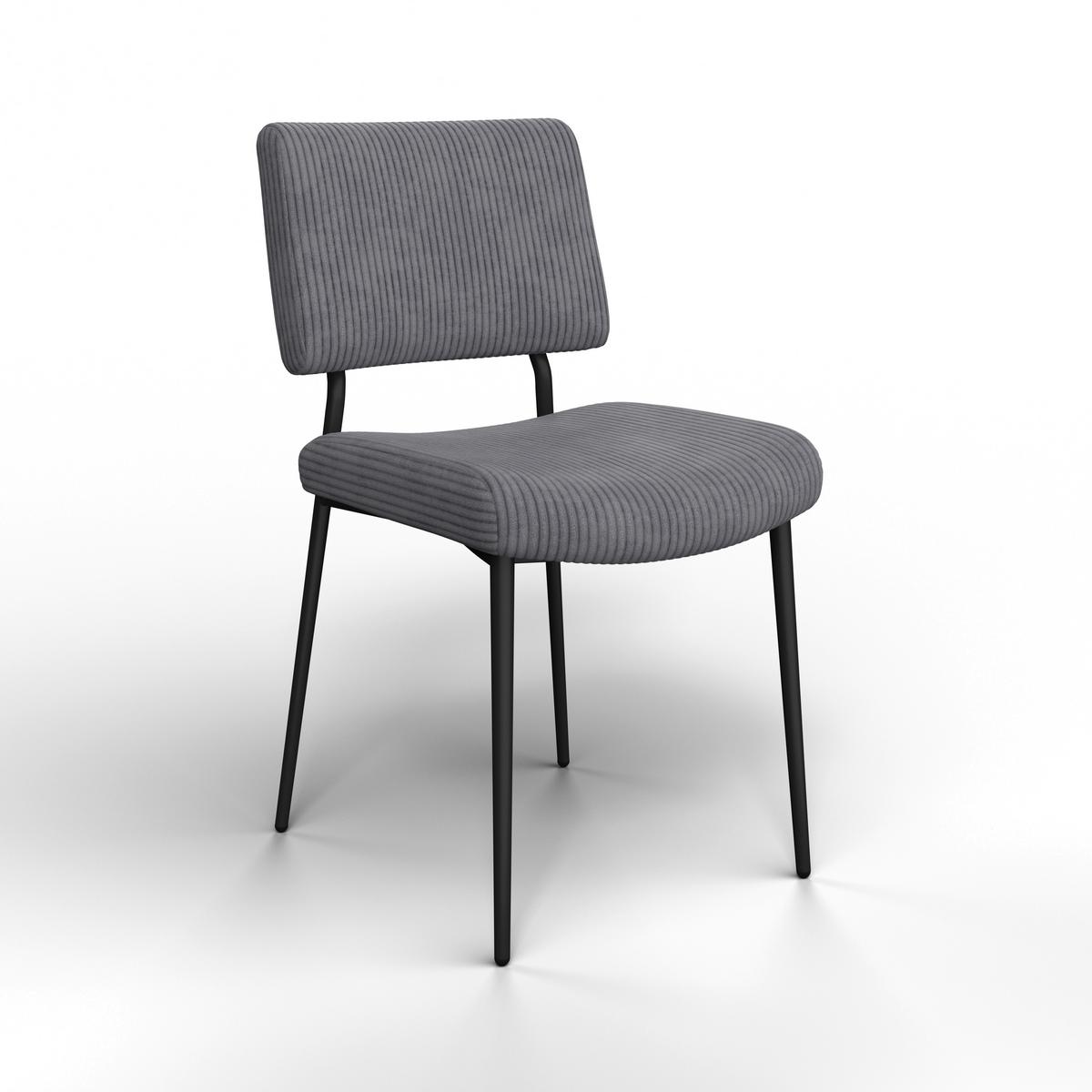 Stol Elia, Siva, Rebrasti Žamet - siva/črna, Moderno, kovina/tekstil (56/85/47cm) - Bessagi Home