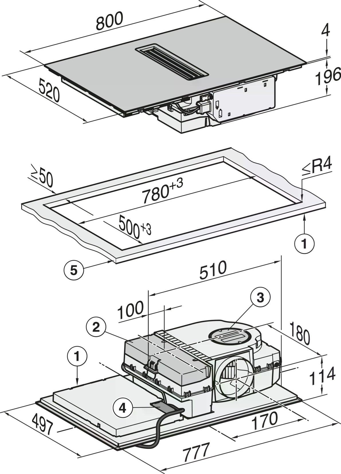 Kochfeld-Dunstabzug-Kombi KMDA7272FL-U - Schwarz, MODERN, Glas/Metall (80/20/52cm) - Miele