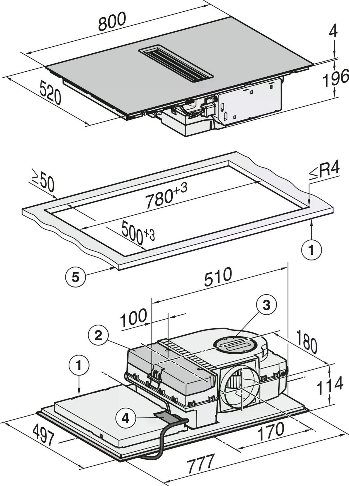 Kochfeld-Dunstabzug-Kombi KMDA7272FL-U - Schwarz, MODERN, Glas/Metall (80/20/52cm) - Miele