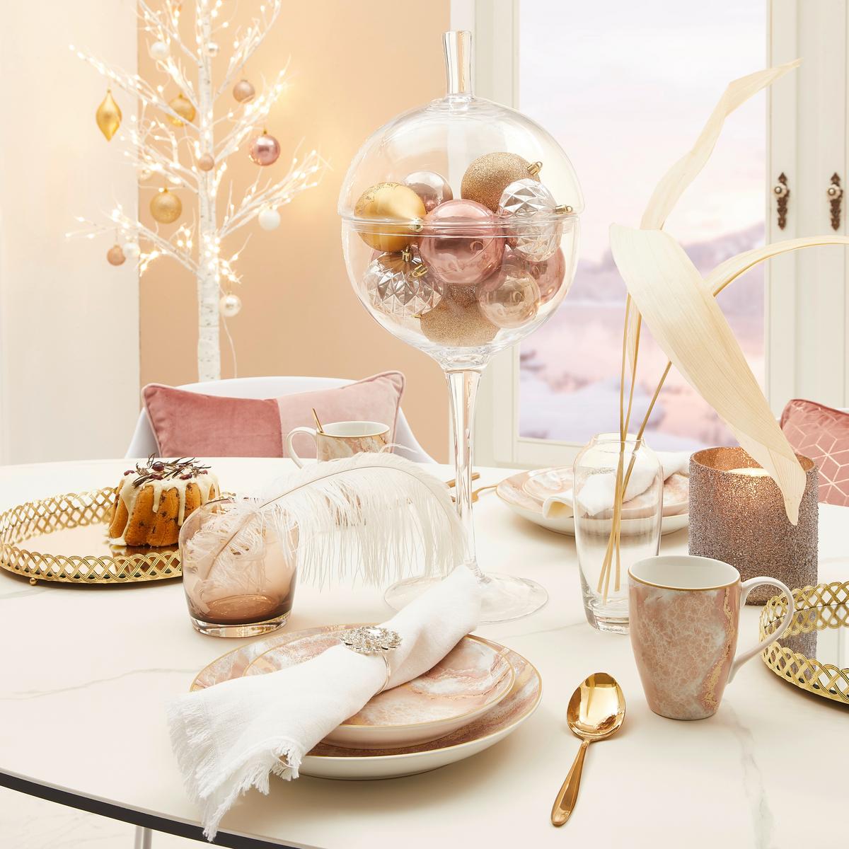 SERWIS OBIADOWO-ŚNIADANIOWY MARMOR COLLECTION ROSE - różowy/biały, Design, ceramika (34/31,5/33cm) - Creatable