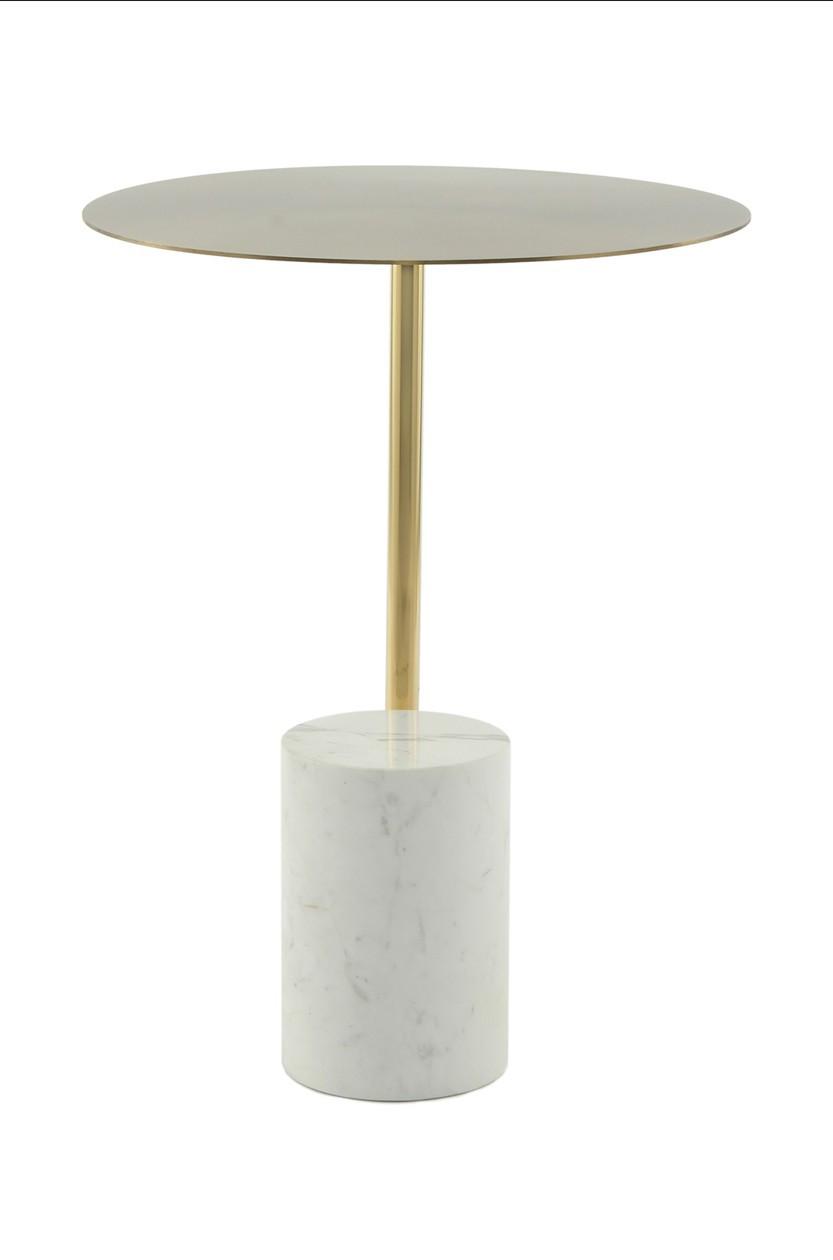 Beistelltisch Beistelltisch Oscar 400 Weiss - Weiss/Goldfarben, Design, Glas/Stein (40/54/40cm) - Kayoom