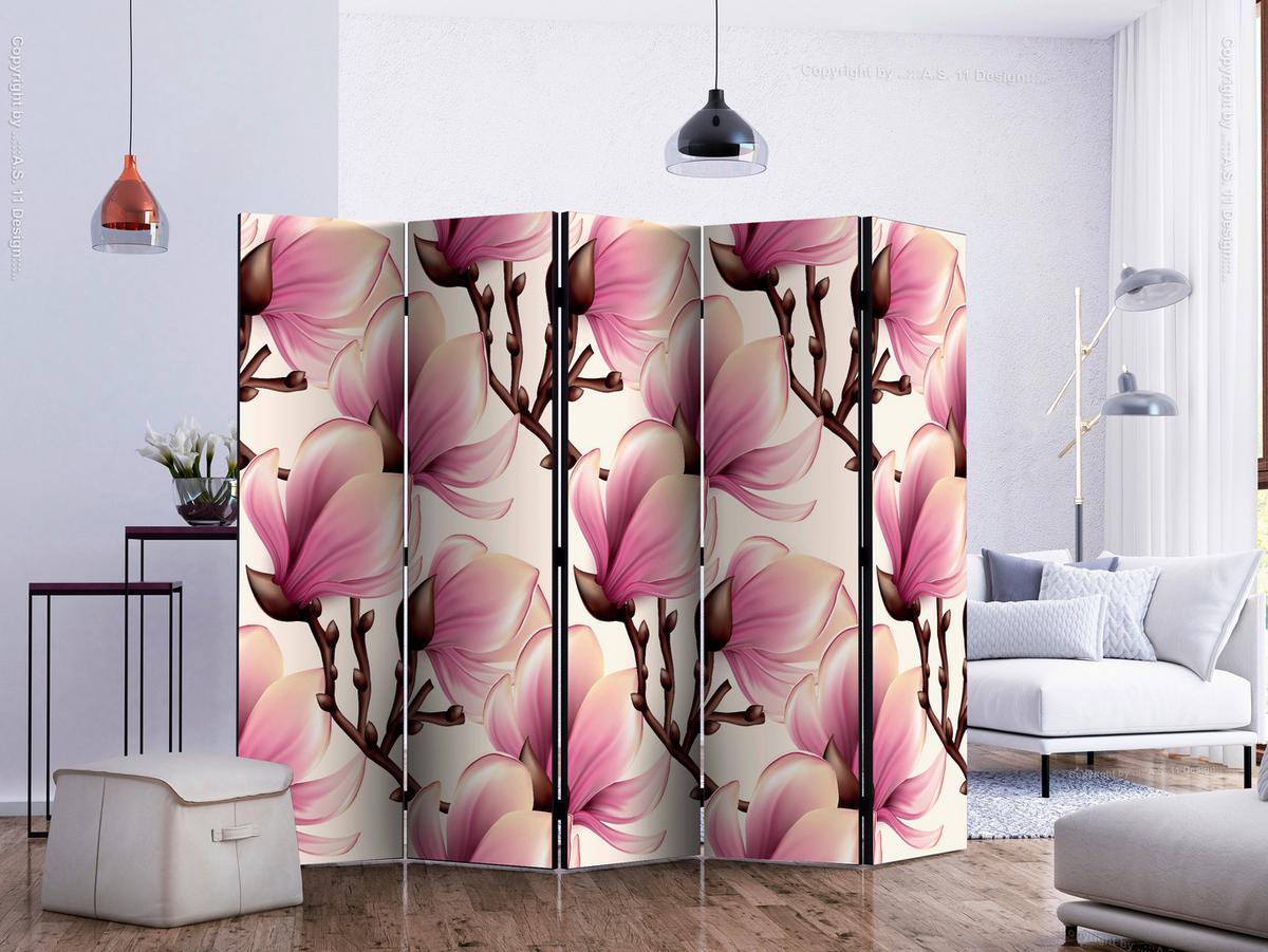 Paravan Blooming Magnolias Ii, Dvostranski, 5-Delni - pink/rjava, Basics, tekstil/les (225/172cm) - artgeist