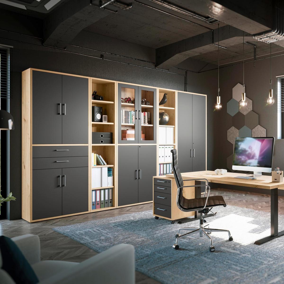 Regal Big Profi Office - Schwarz/Eiche Artisan, Modern, Holzwerkstoff/Kunststoff (44/218/40cm) - Mömax