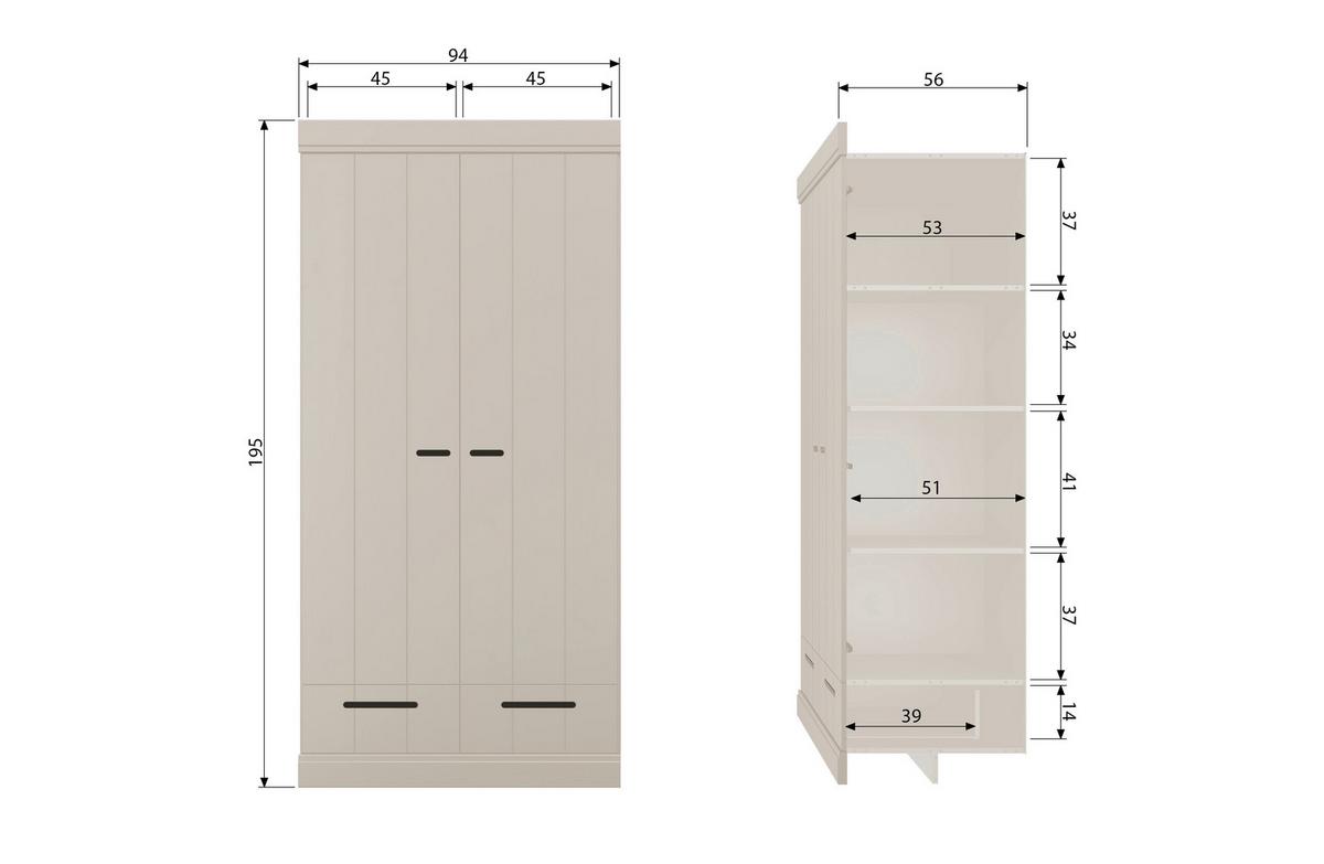 Drehtürenschrank Connect Grau - Grau, Basics, Holz (94/195/53cm) - MID.YOU