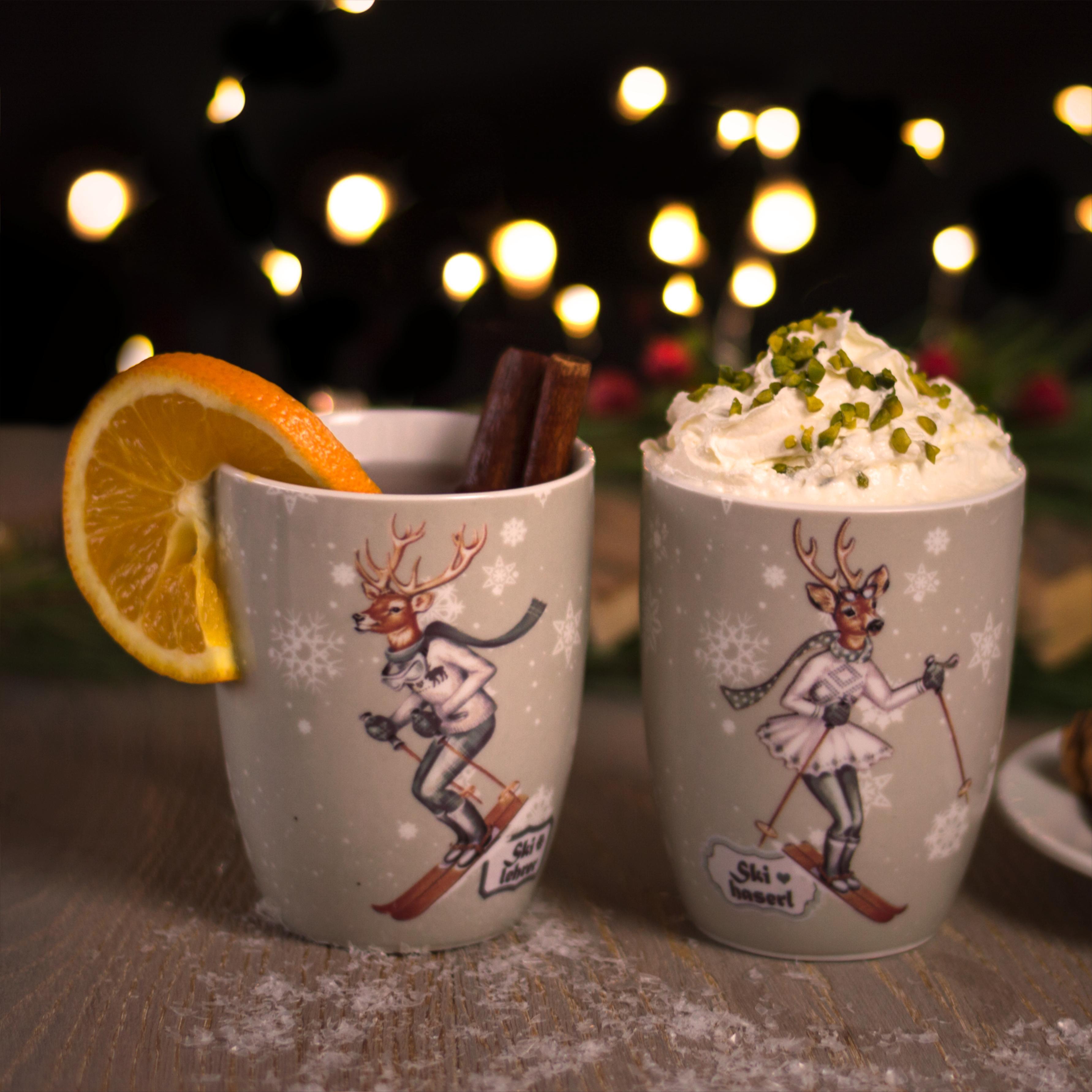 Kaffeebecherset aus Porzellan 2-teilig ”Skilehrer”