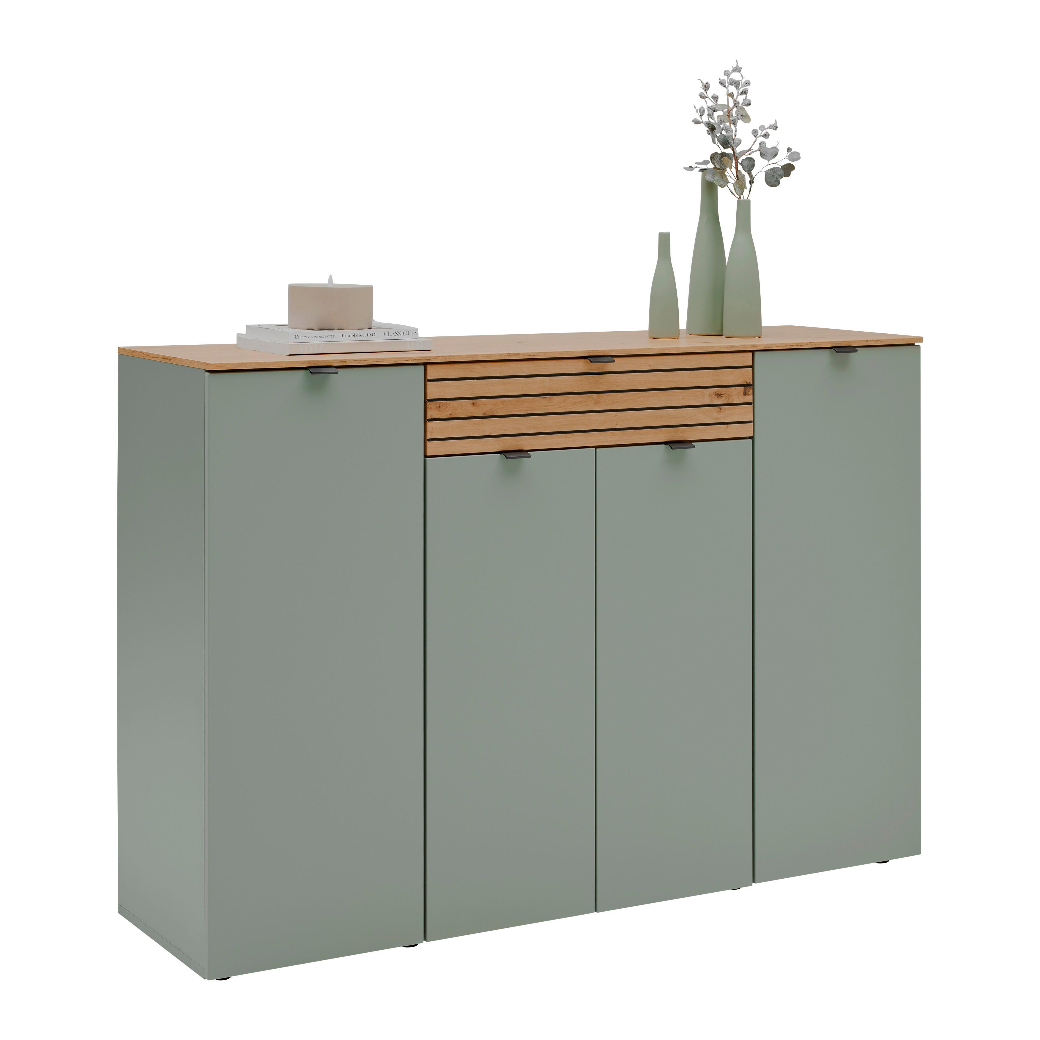 Sideboard Bahia-M Grün/Eiche Artisan - Schilfgrün/Schwarz, MODERN, Holzwerkstoff (150/101/41cm) - Mömax